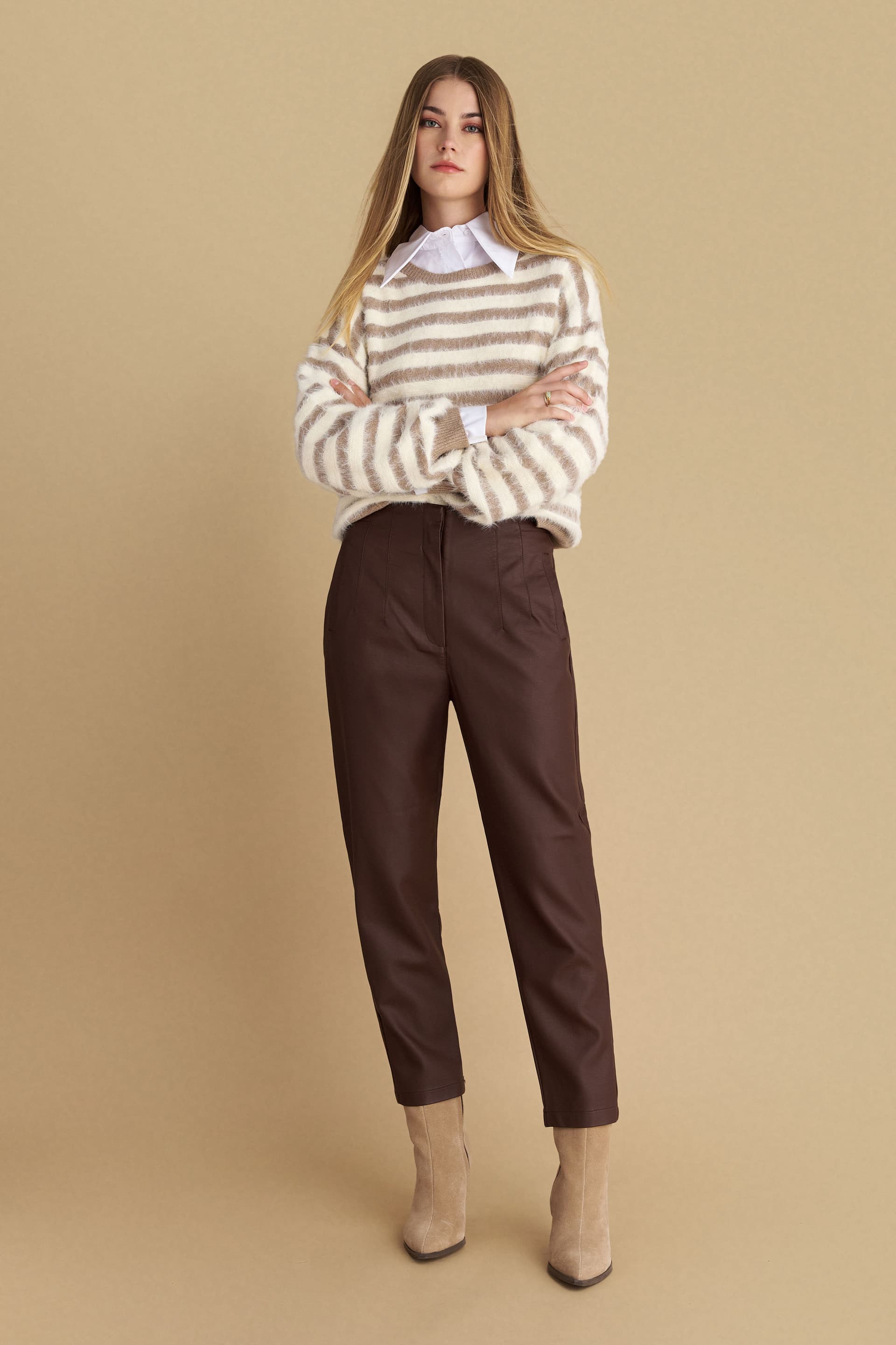 Παντελόνι δερματίνη ίσιο - CHESTNUT