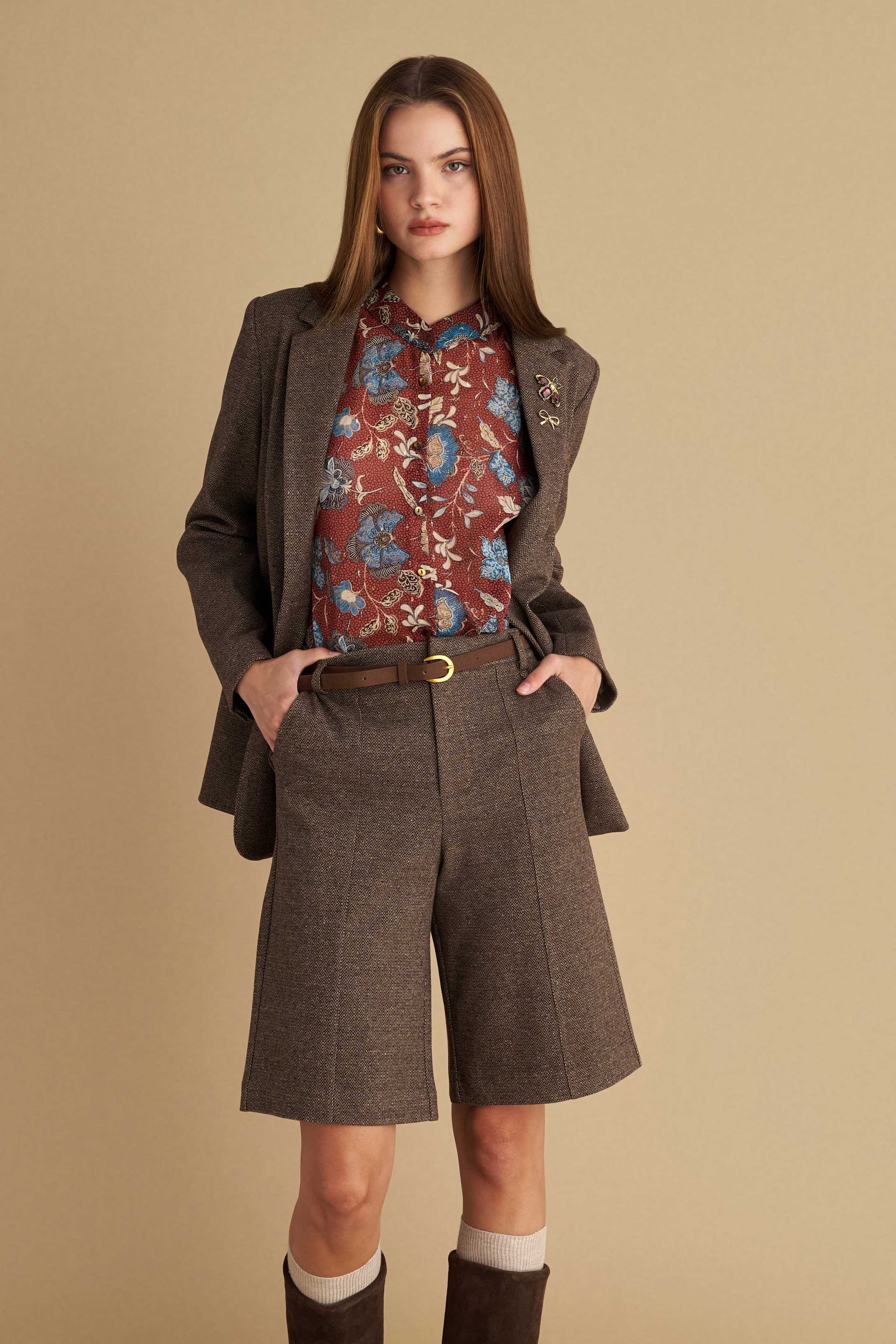 Βερμούδα ψηλόμεση με ζώνη - Καφέ