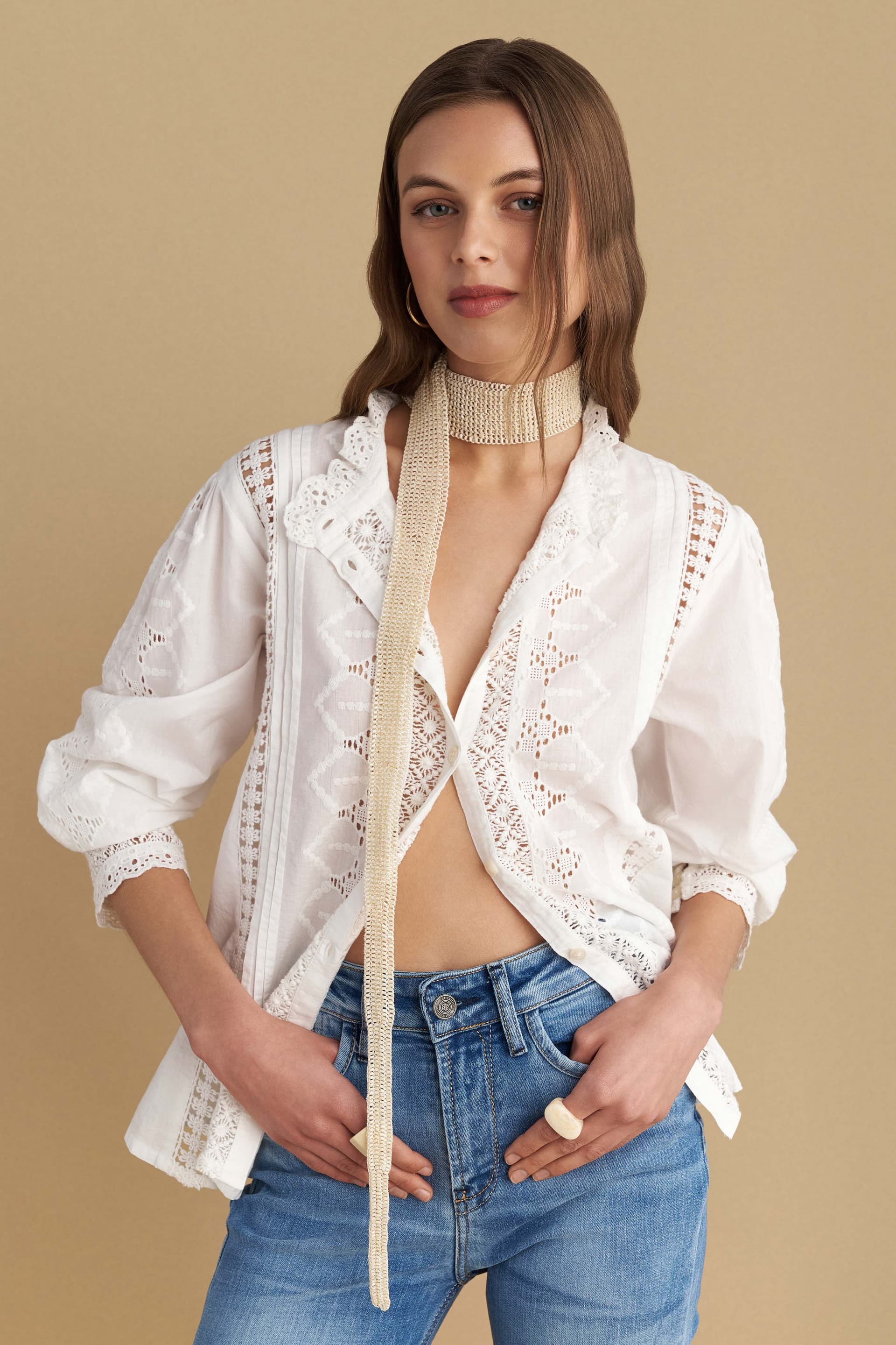 Φουλάρι με χάντρες - Λευκό