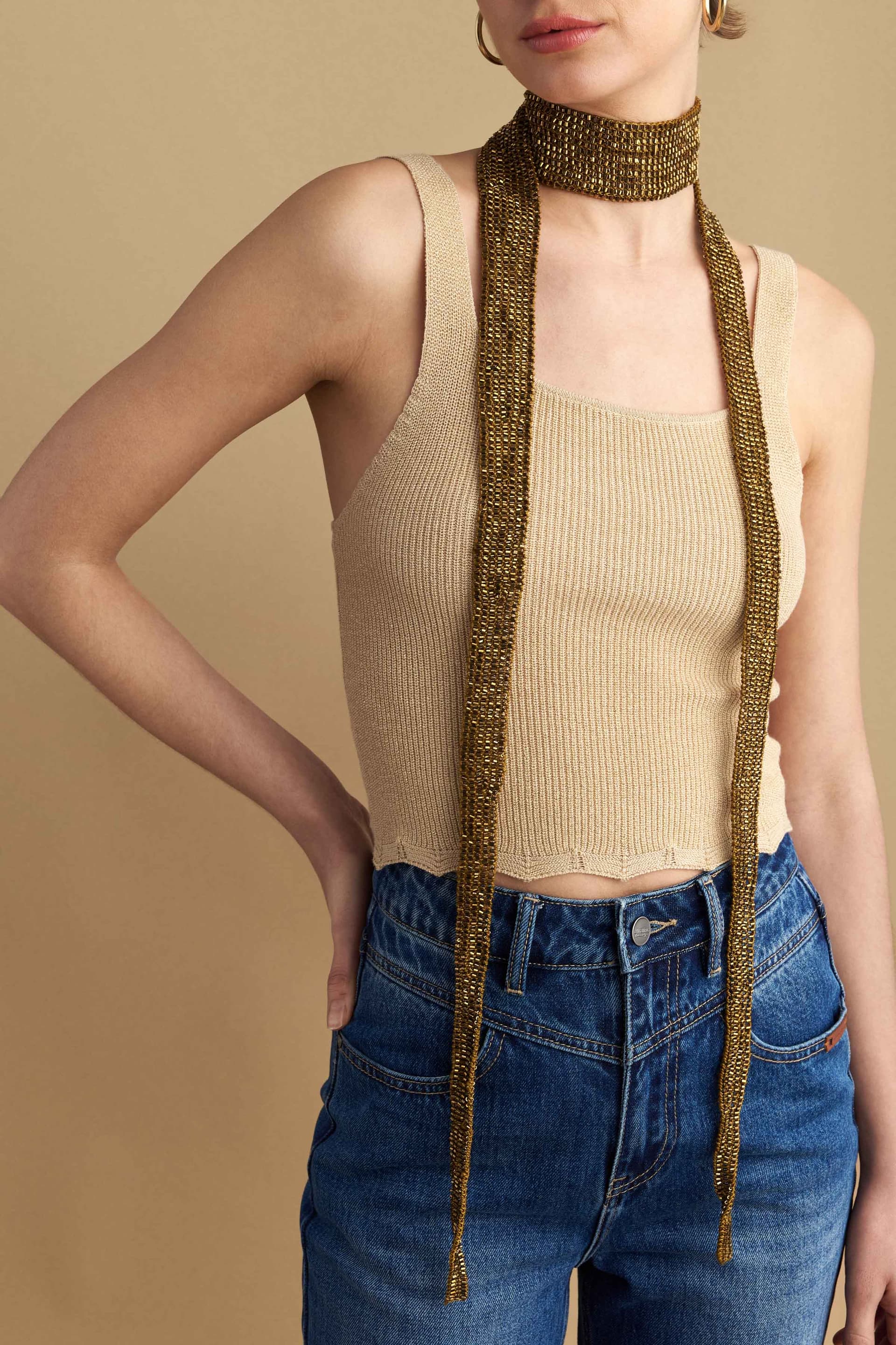 Φουλάρι με χάντρες - Χρυσό