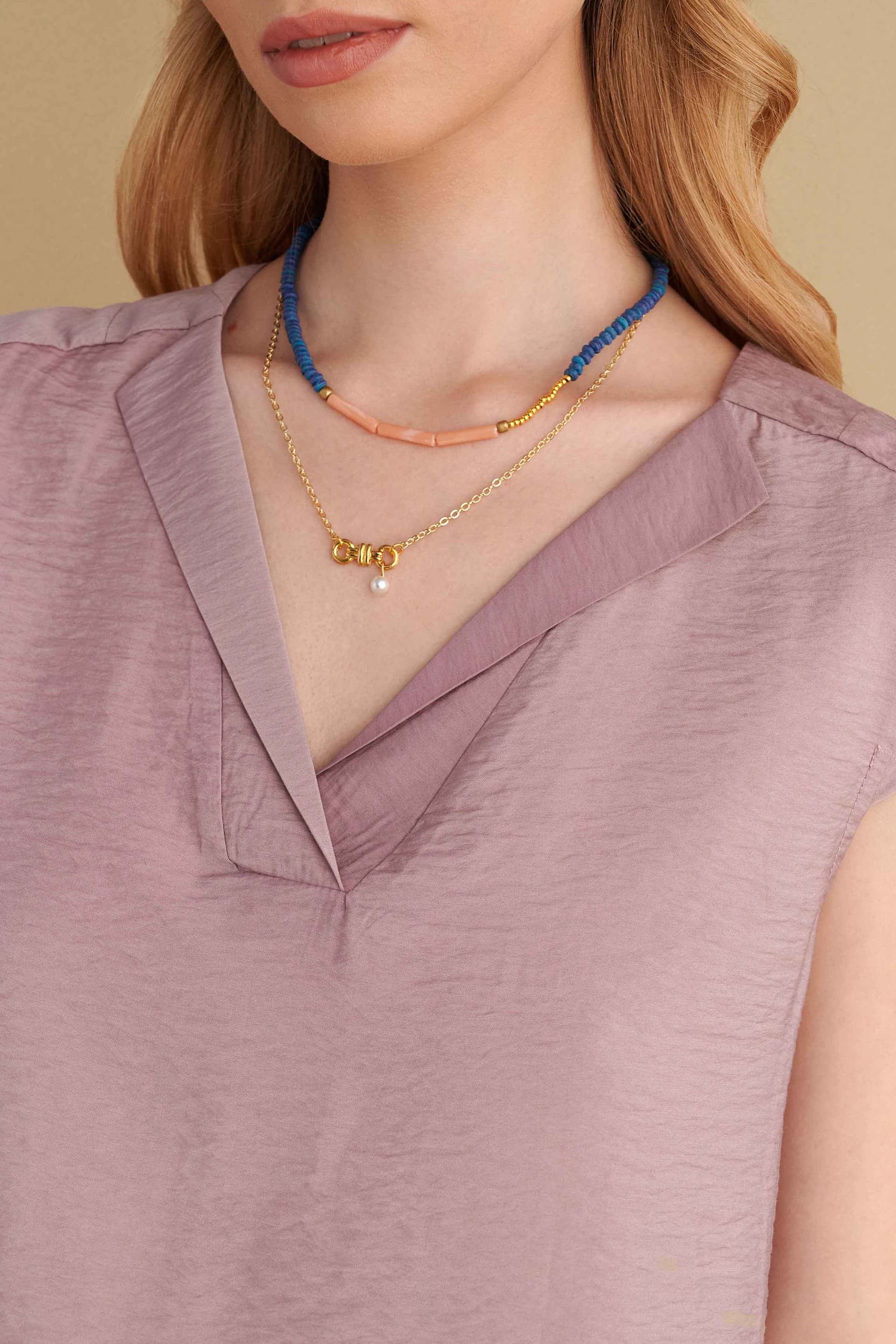 Κολιέ με συνδυασμό υλικών - Πολύχρωμο