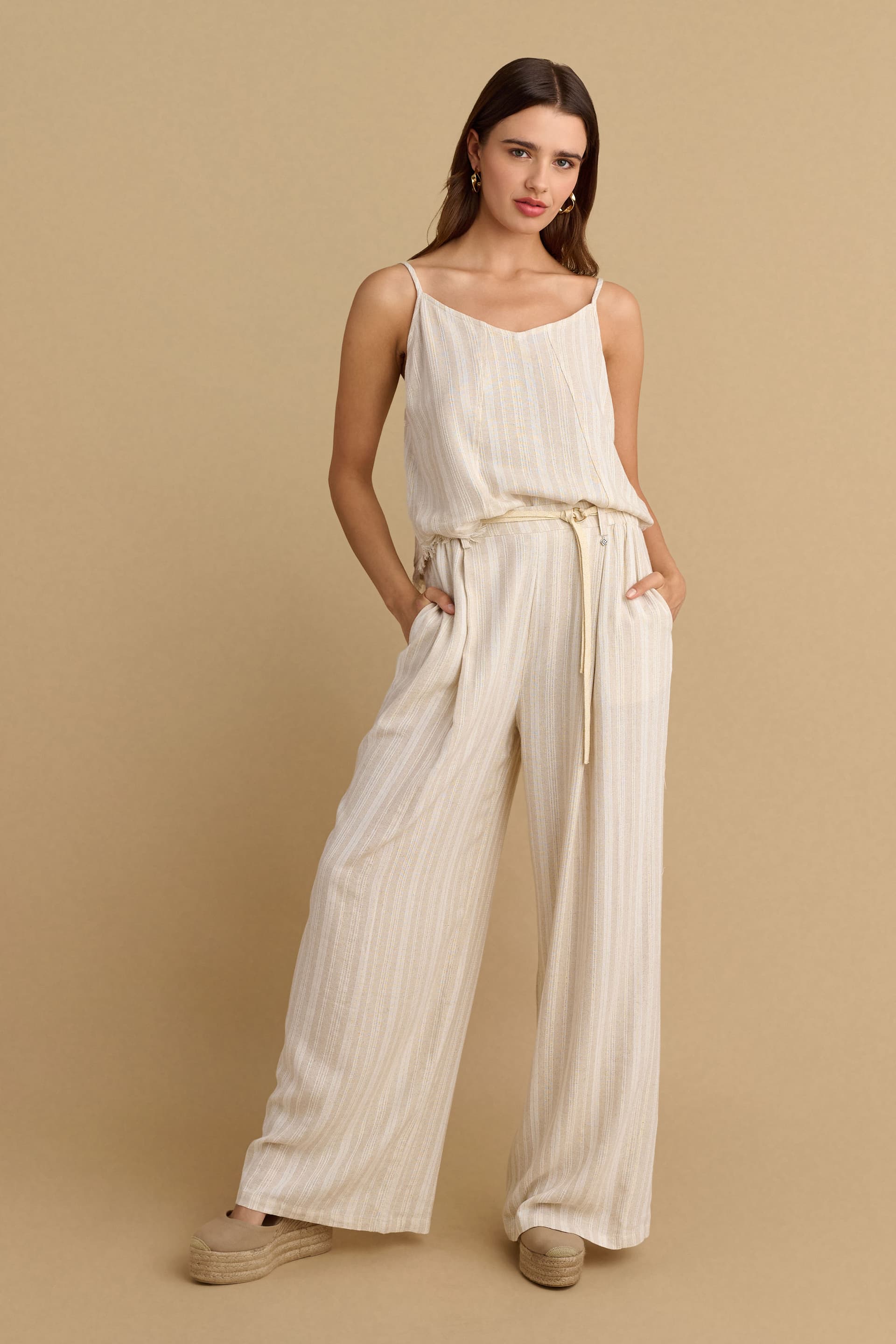 Παντελόνι λινό lurex - Εκρού