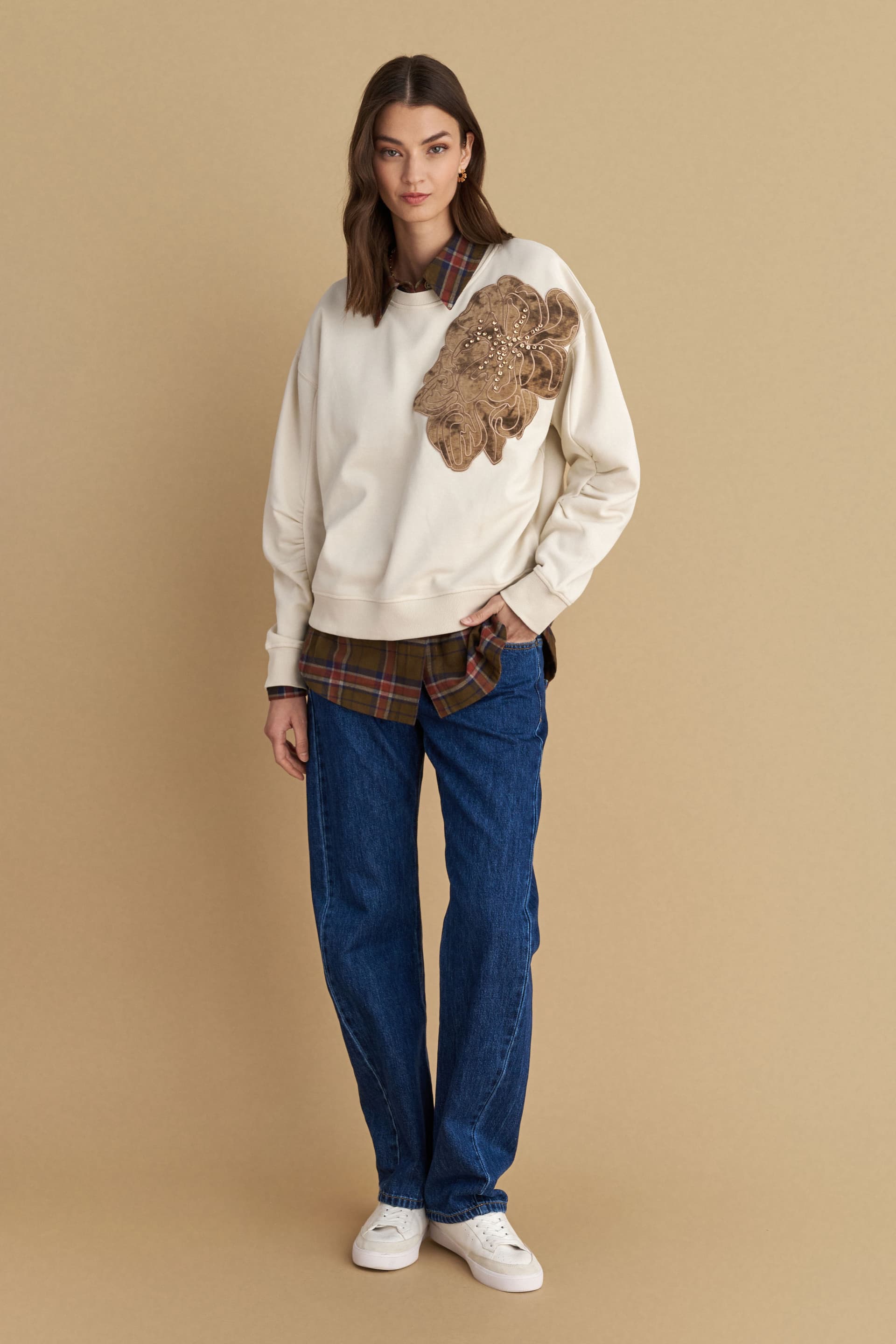 Φούτερ με τύπωμα - Εκρού