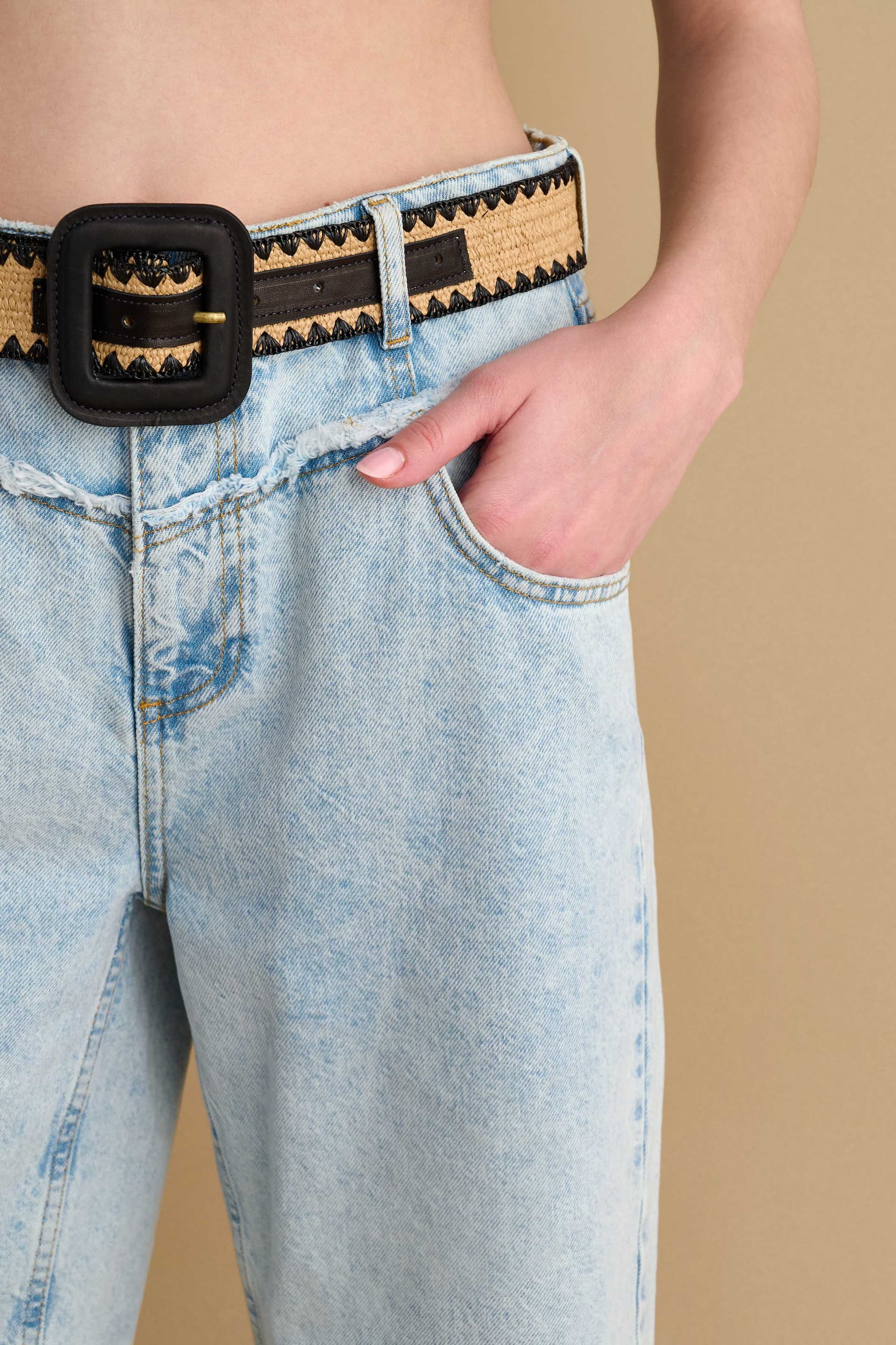 Ζώνη δίτονη ψάθινη - Μαύρο