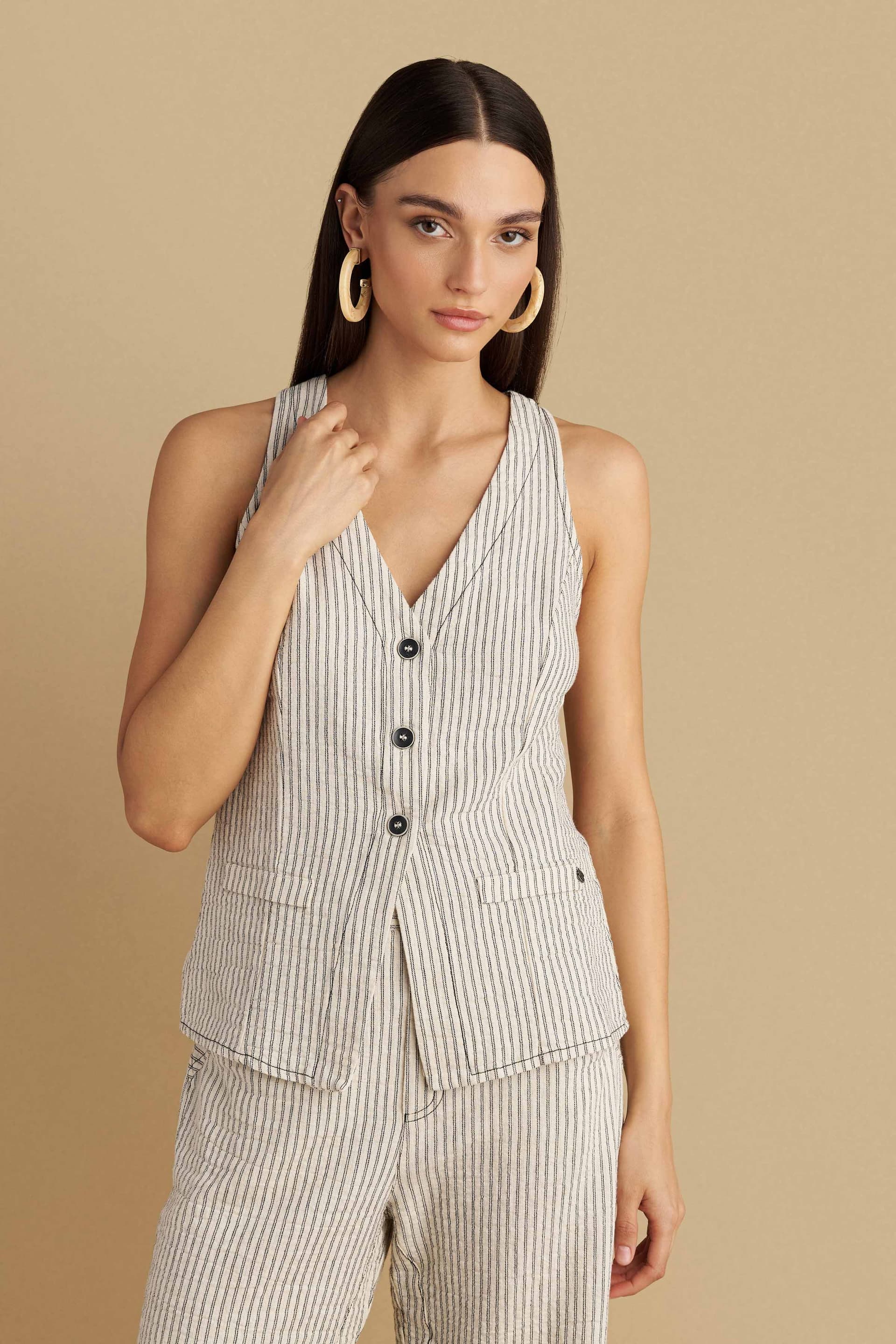 Γιλέκο ριγέ - Λευκό