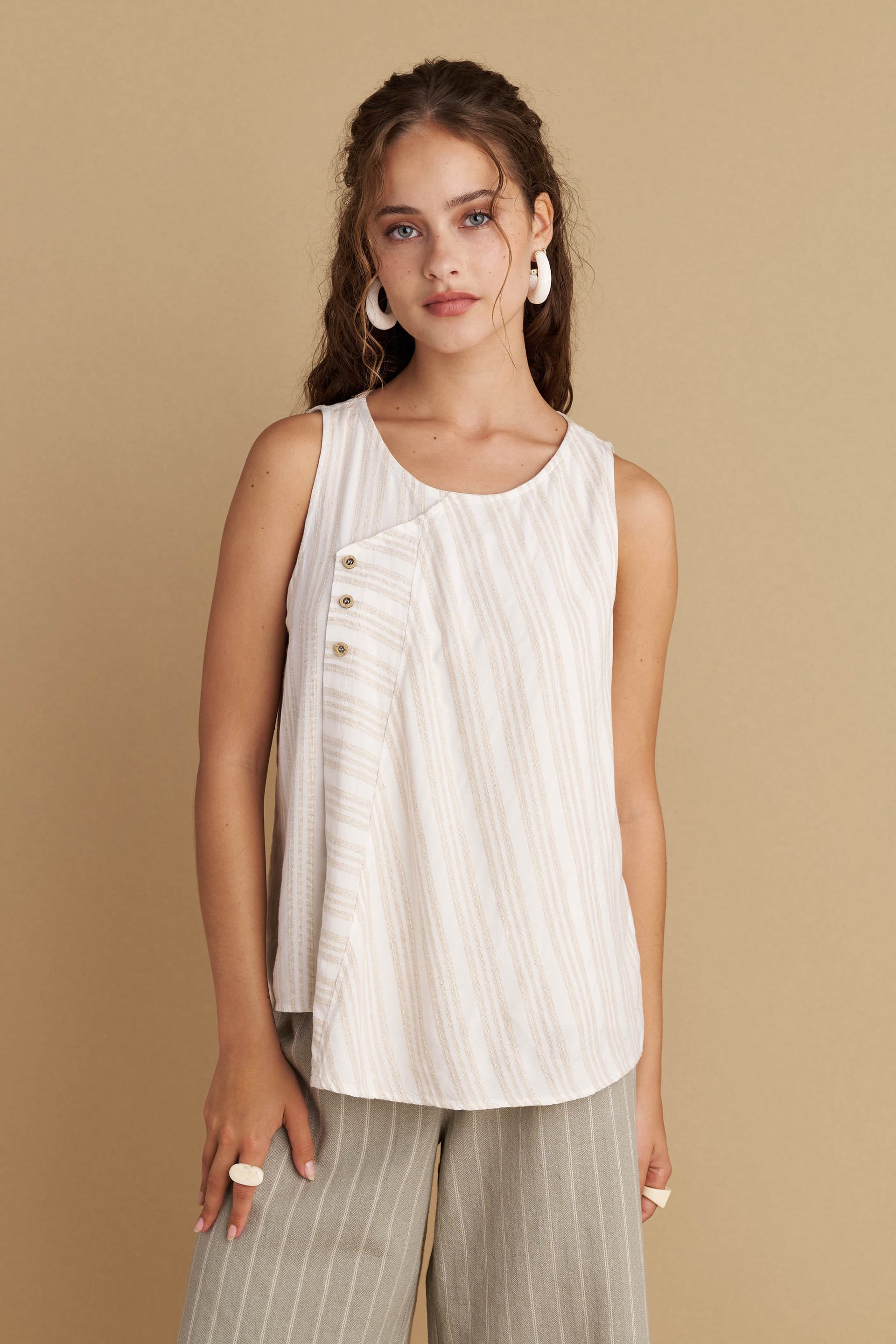 Τοπ αμάνικο ριγέ - Λευκό