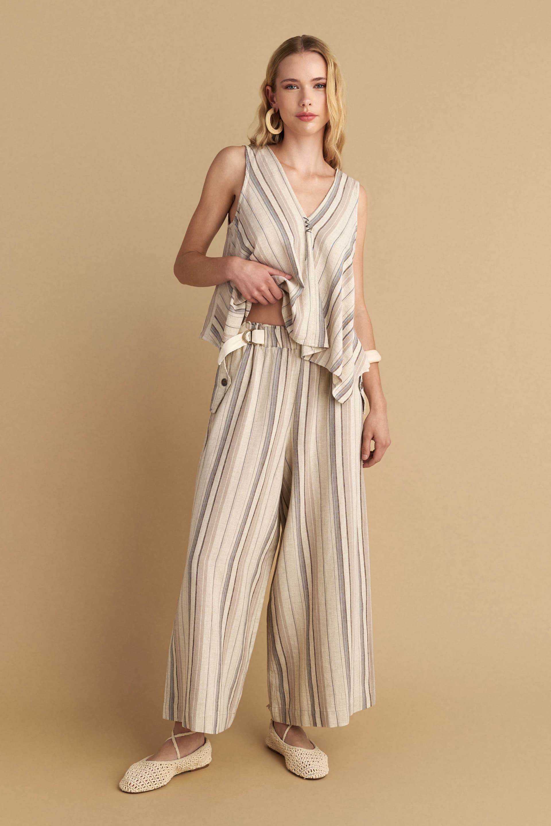 Ζυπ κιλότ ριγέ - NATURAL