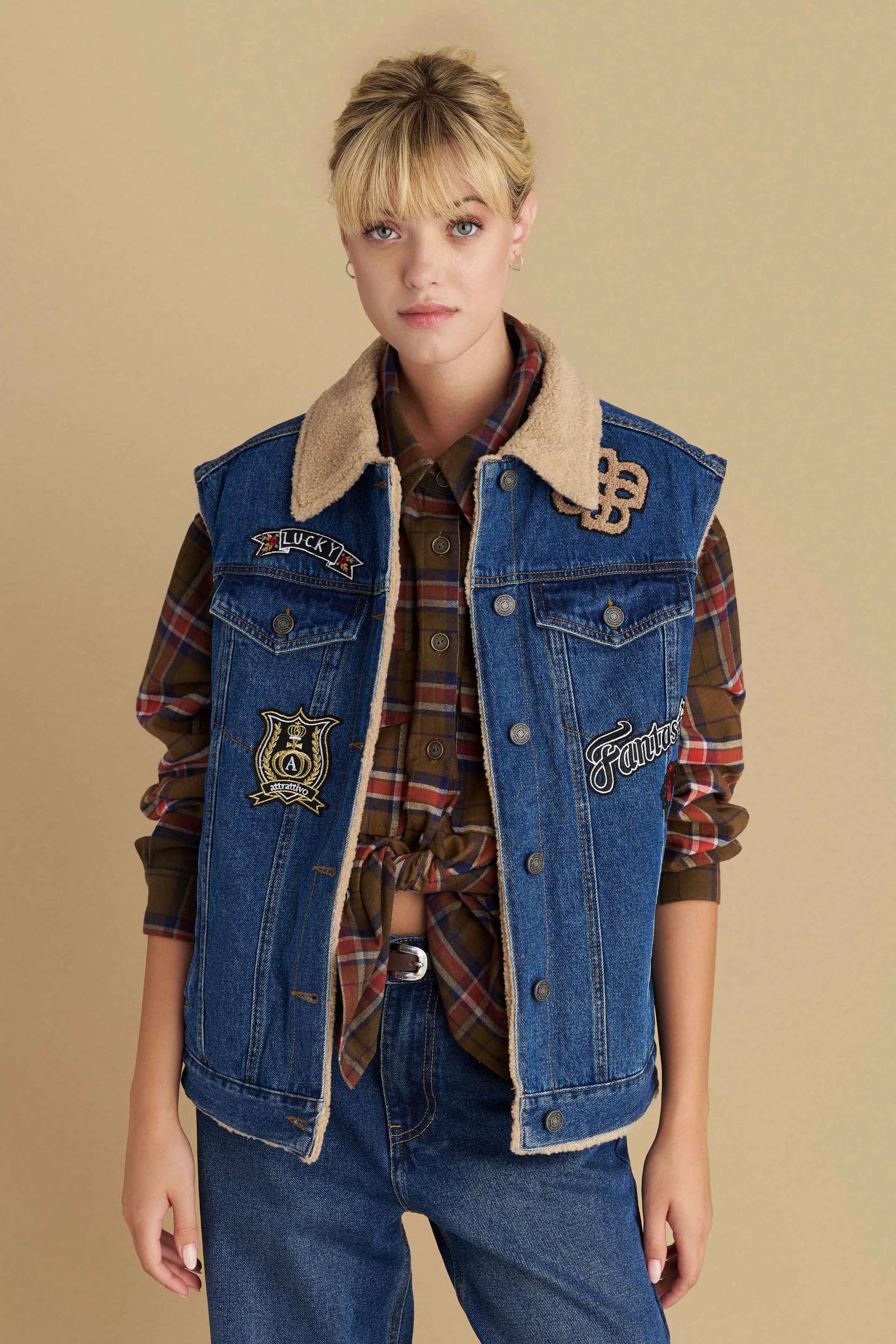 Γιλέκο τζιν με μάλλινη επένδυση - Μπλε