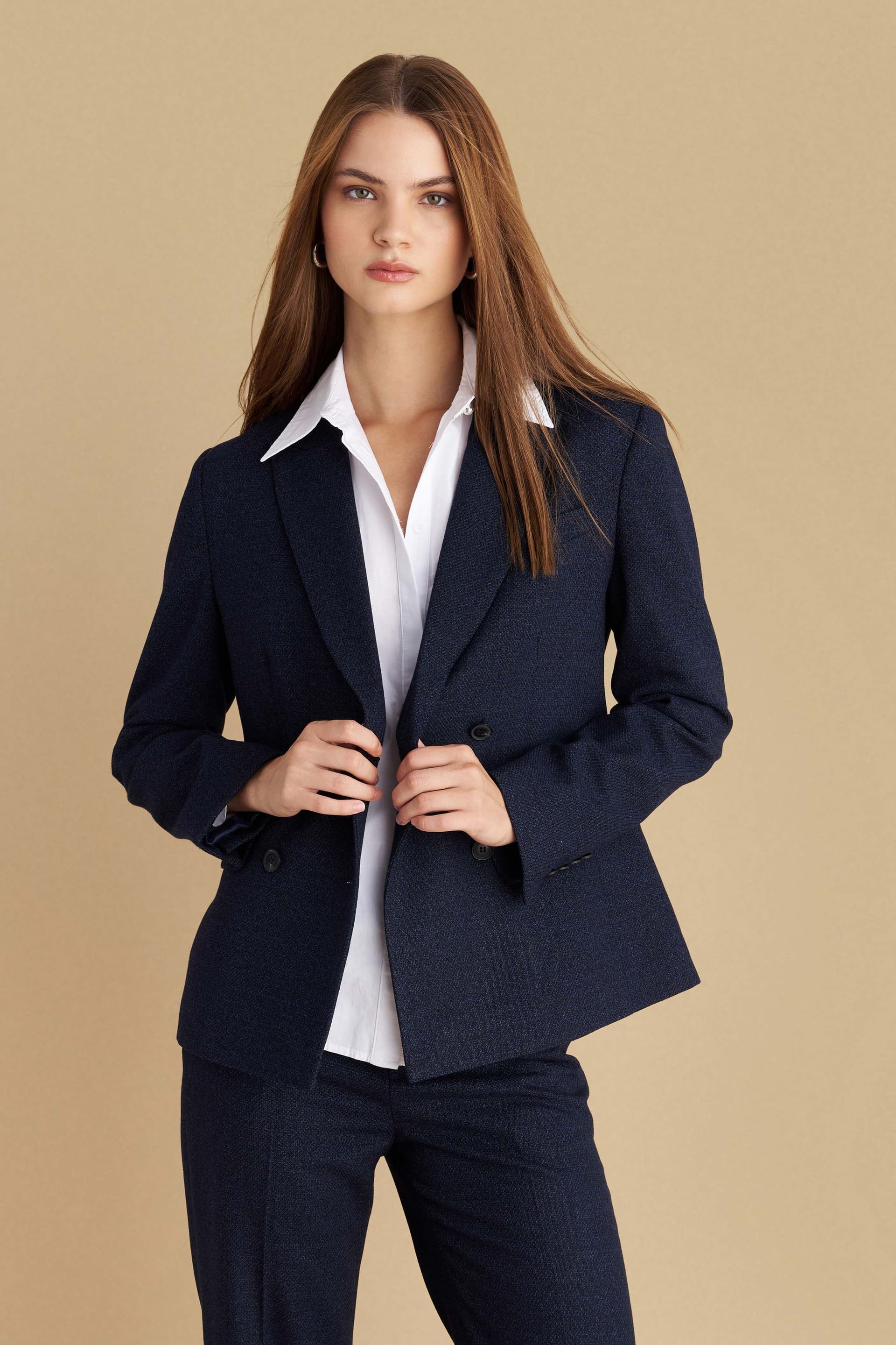 Σακάκι σταυρωτό μεσάτο - Μπλε