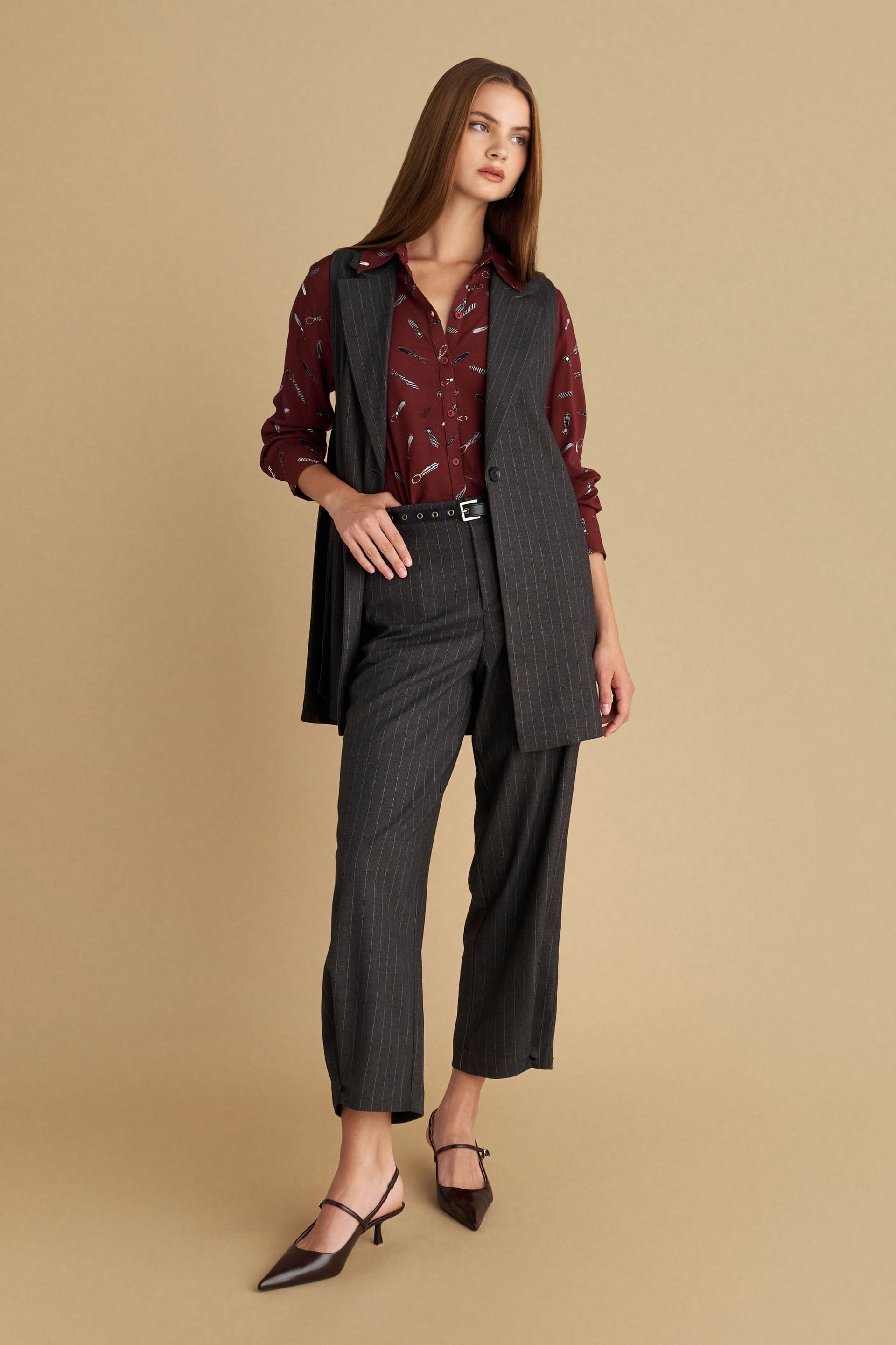 Παντελόνι ψηλόμεσο ριγέ - Γκρι