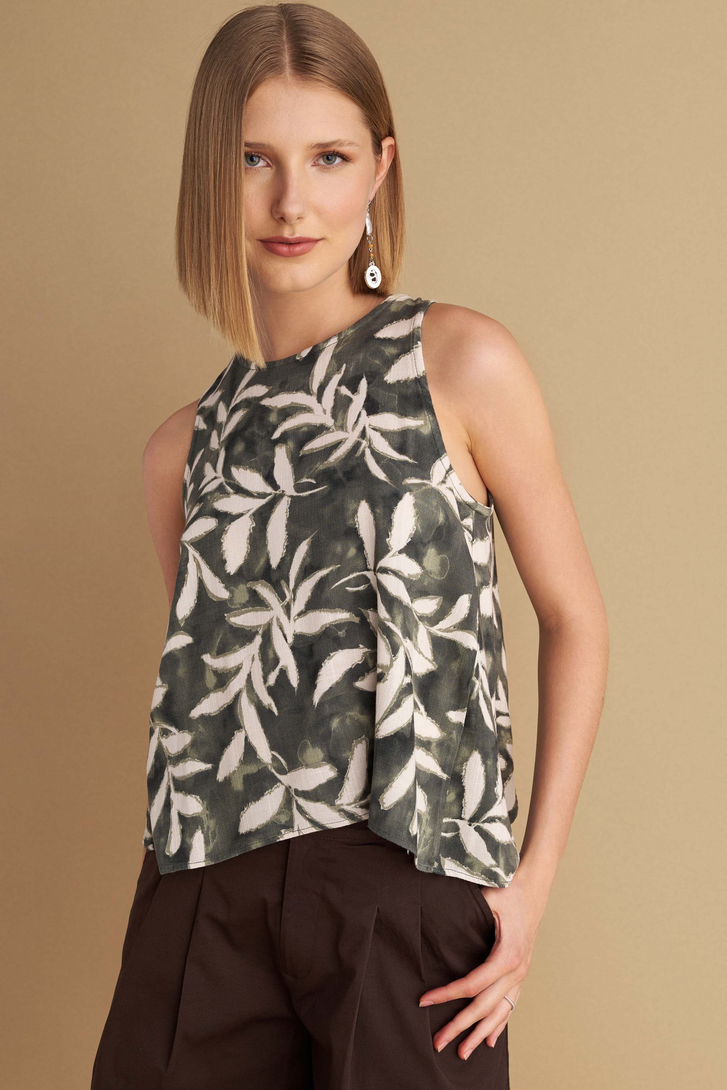 Τοπ αμάνικο εμπριμέ - Χακί