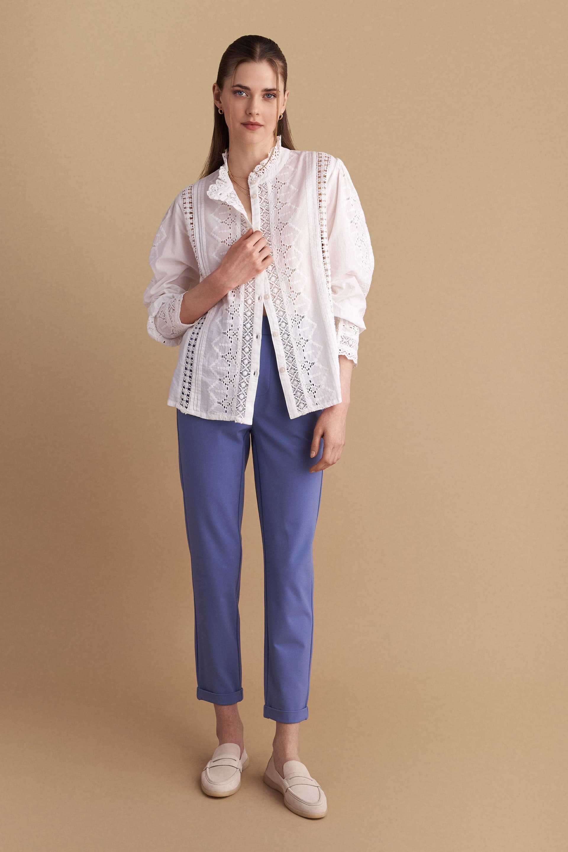 Παντελόνι με ρεβέρ και ελαστική μέση - Μπλε