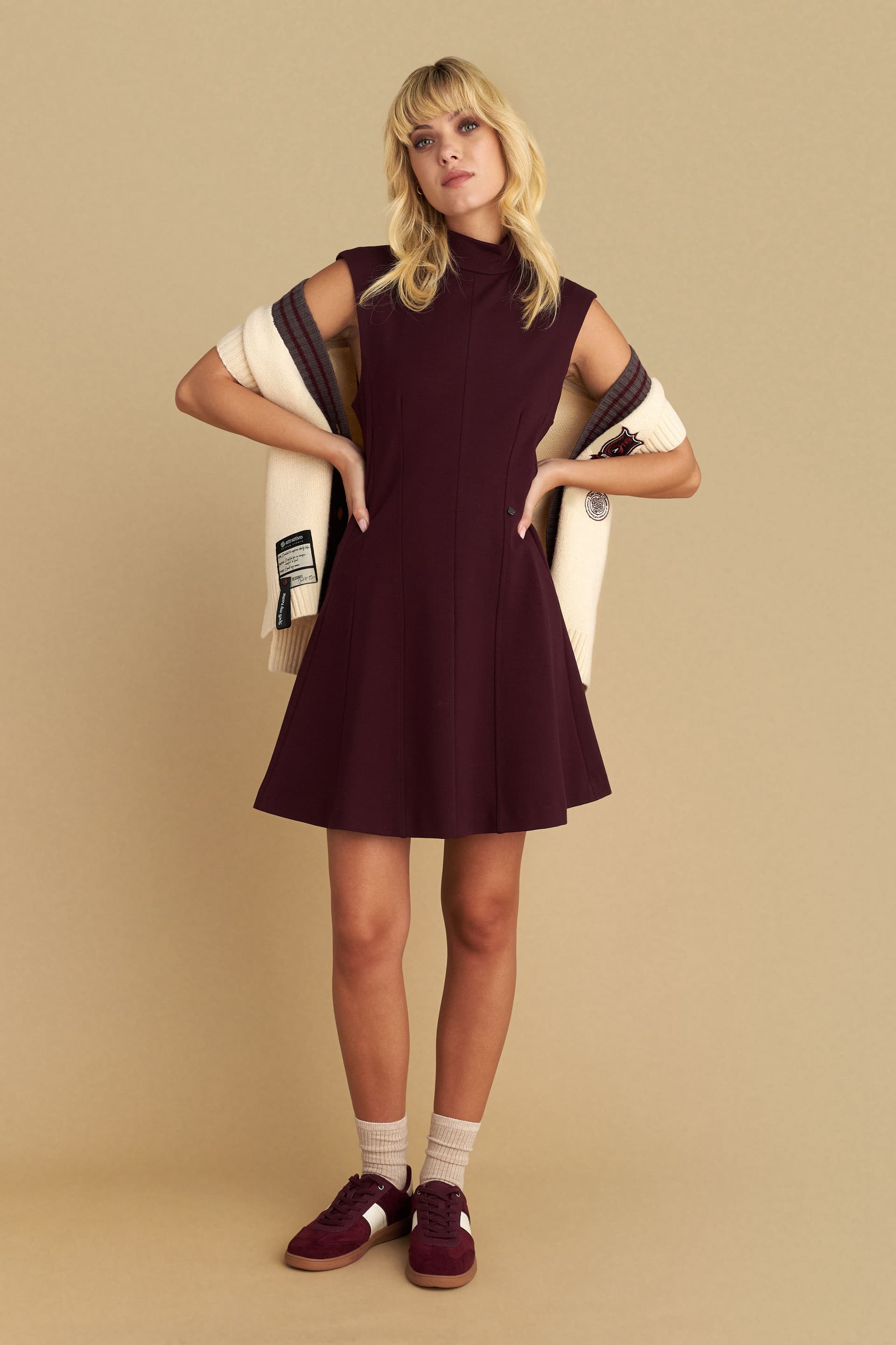 Φόρεμα μίνι άλφα γραμμή - OXBLOOD