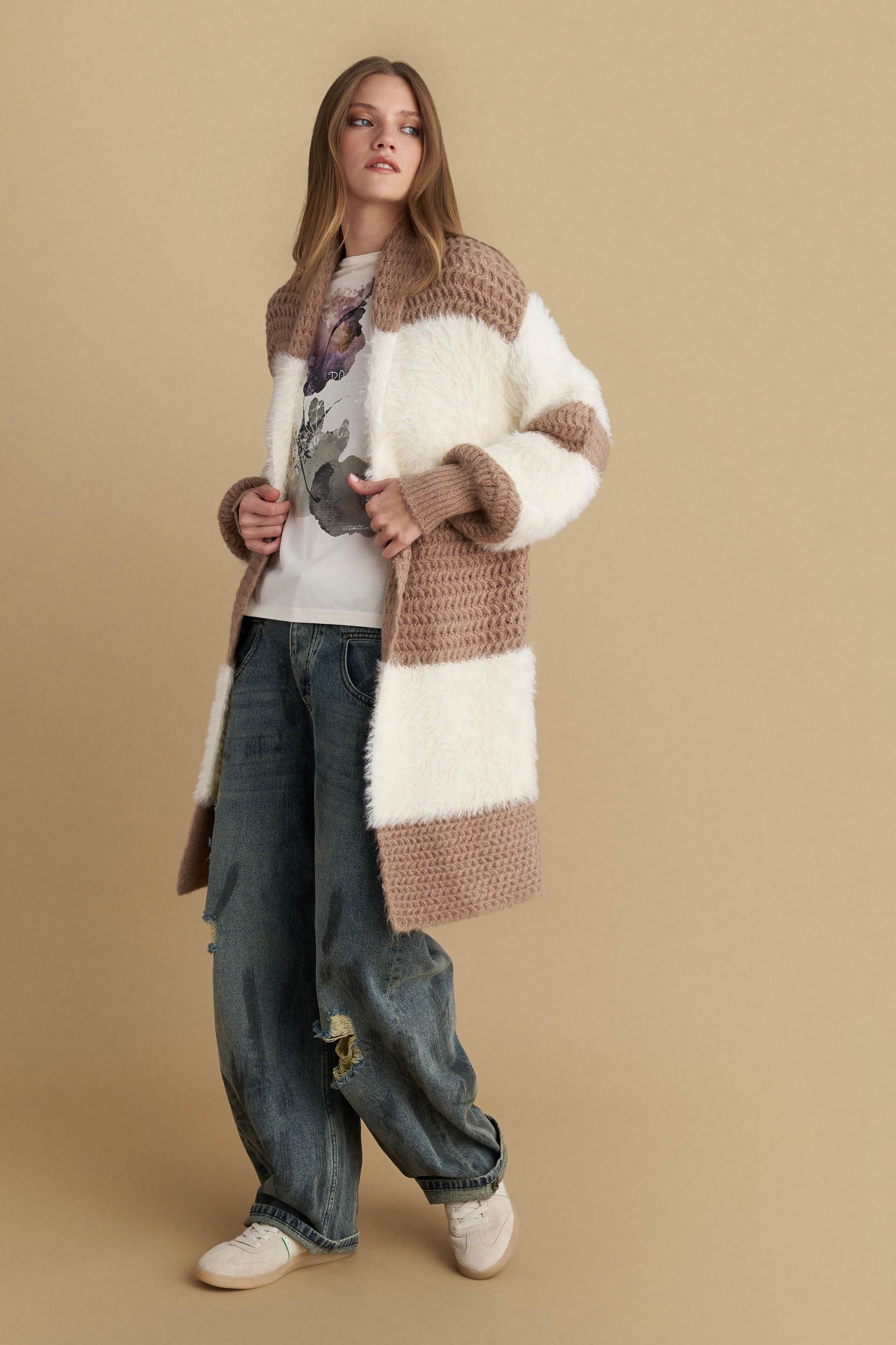 Ζακέτα πλεκτή μακριά - Μπεζ