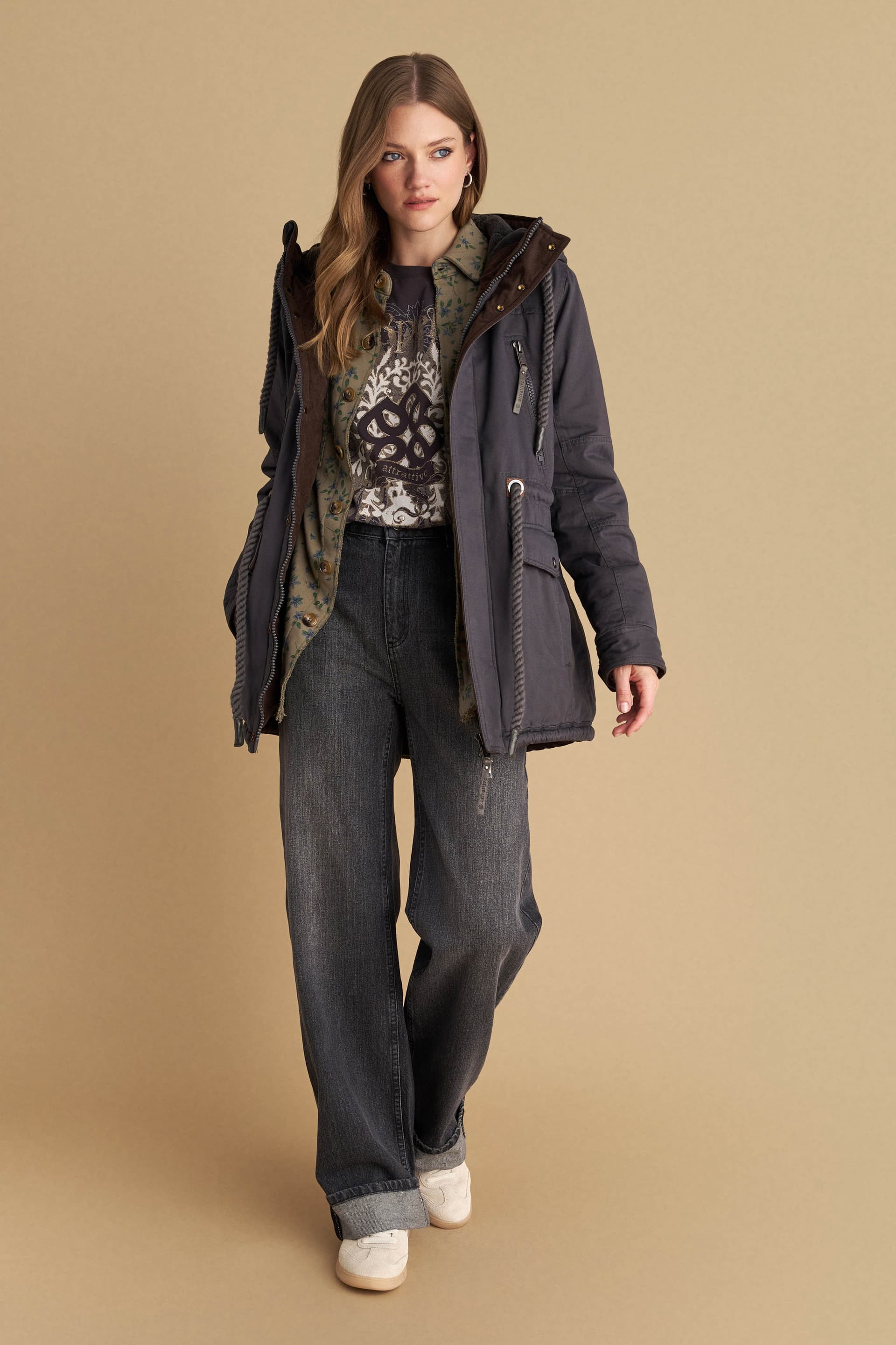 Μπουφάν παρκά με κουκούλα - Γκρι