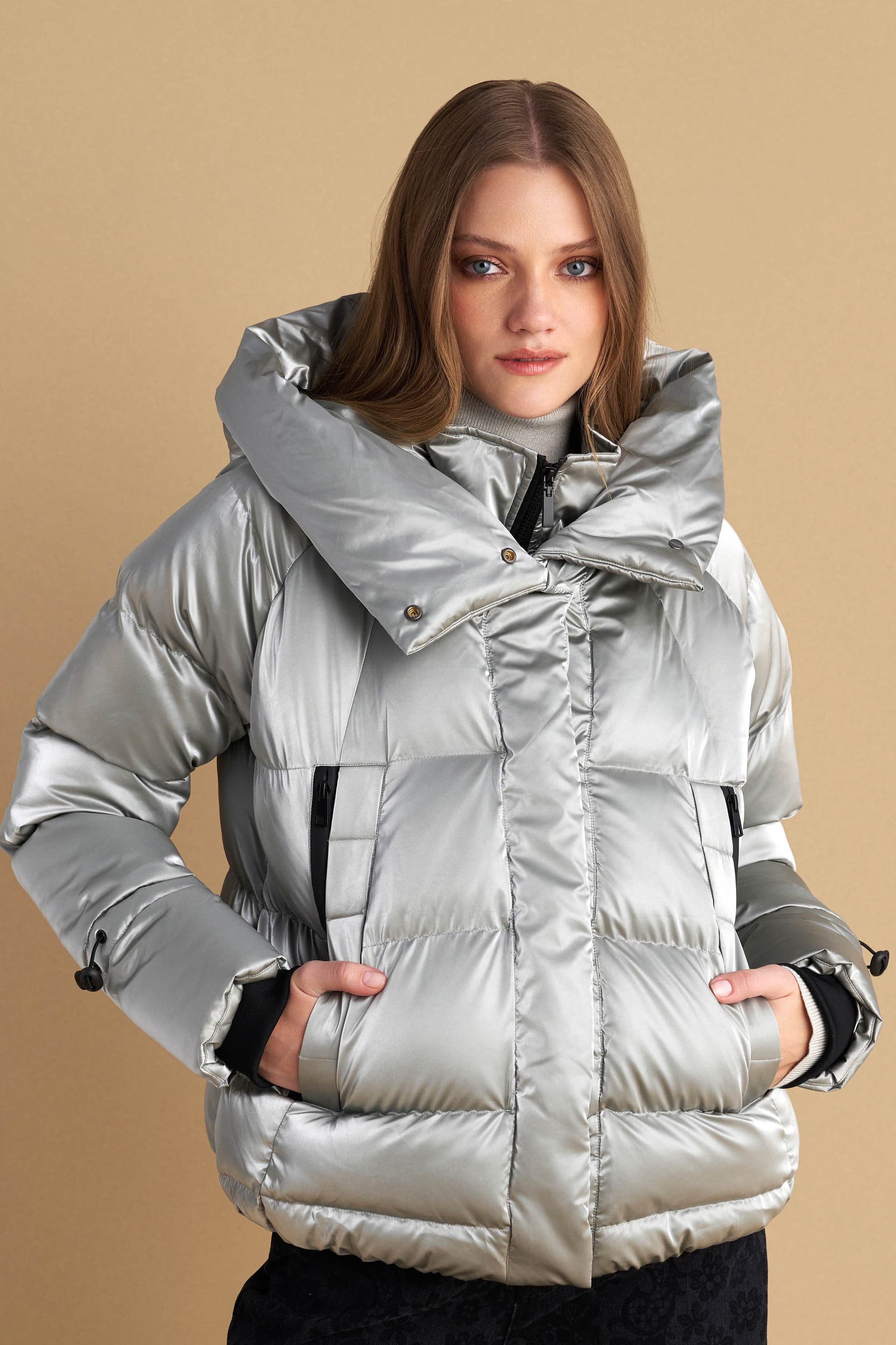 Μπουφάν κοντό puffer - Ασημί