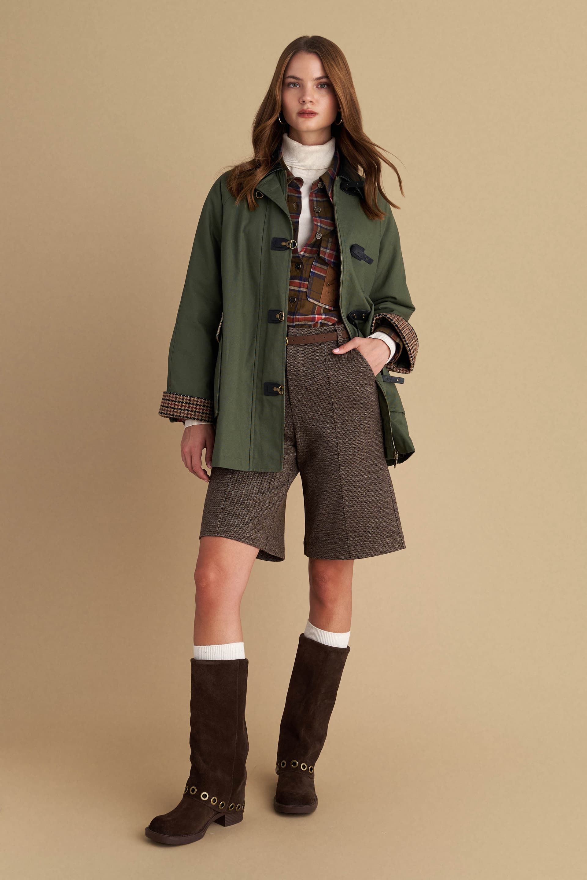 Μπουφάν με συνδυασμό υφασμάτων - Χακί