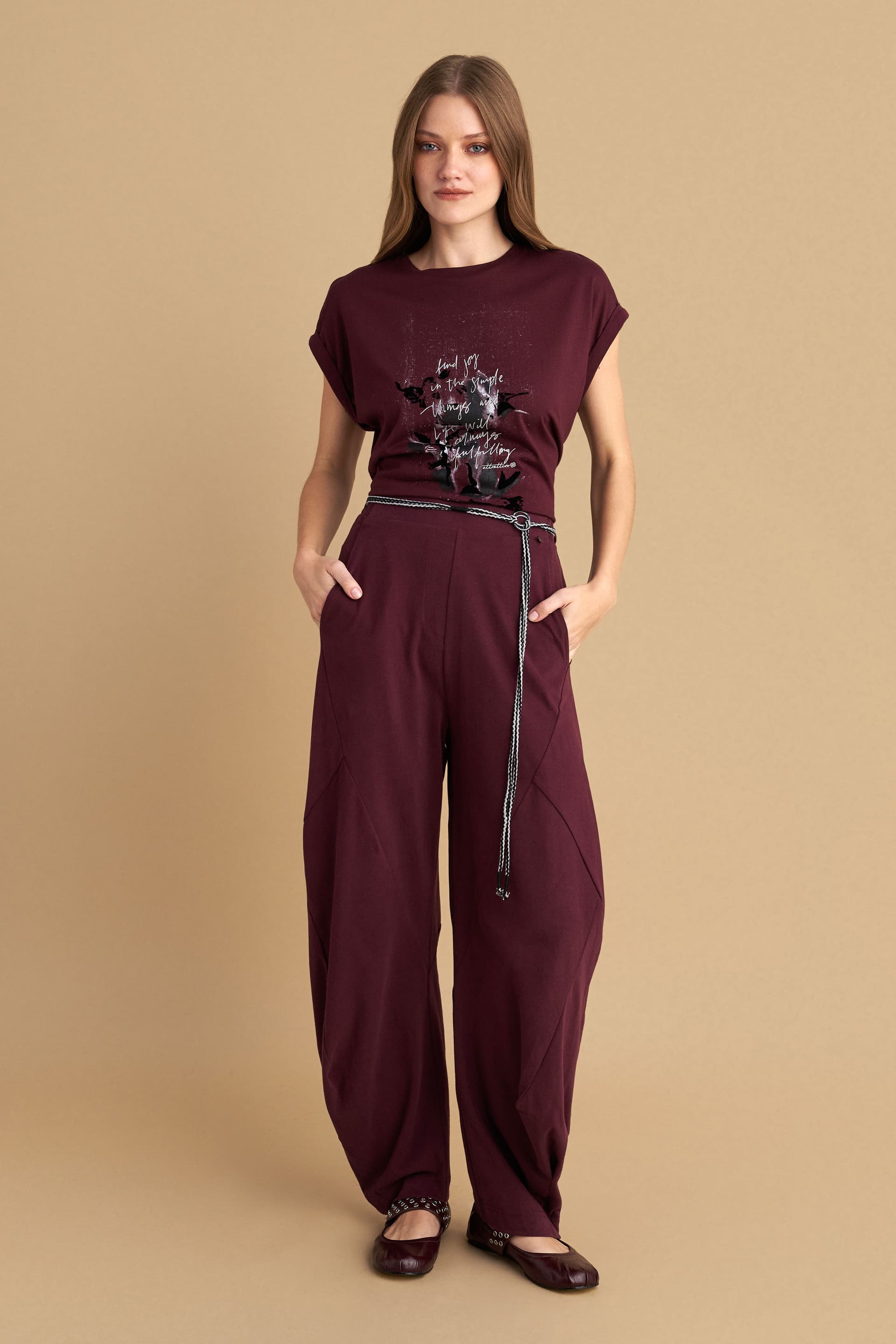 Παντελόνι barrel με κορδόνι - OXBLOOD