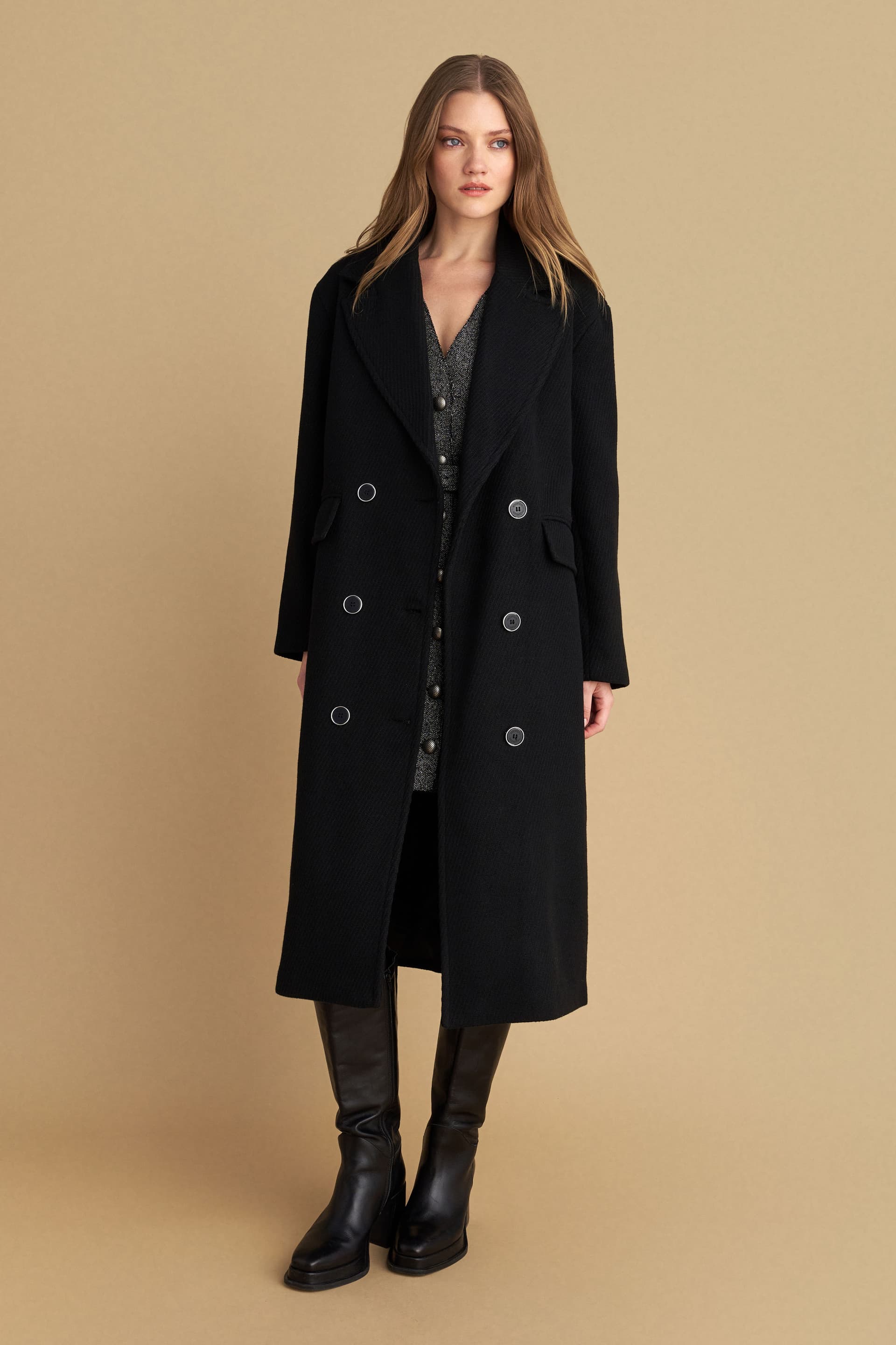 Παλτό μακρύ με κουμπιά - Μαύρο