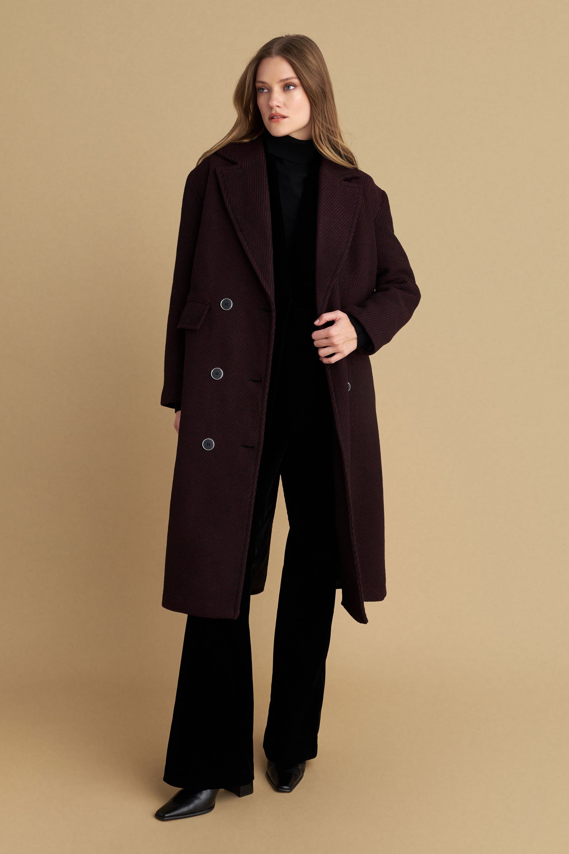 Παλτό μακρύ με κουμπιά - OXBLOOD