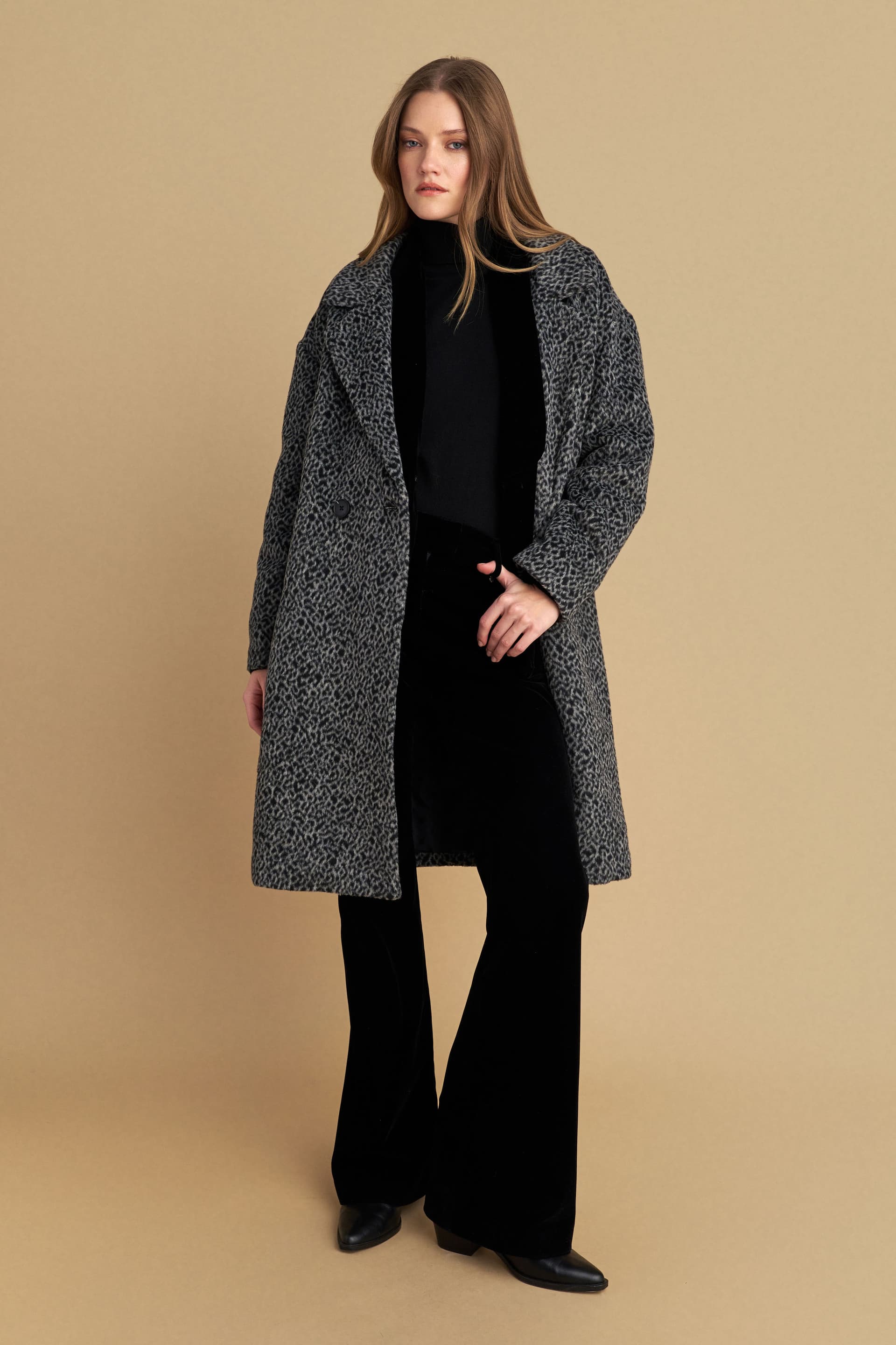 Παλτό μίντι λεοπάρ - Γκρι