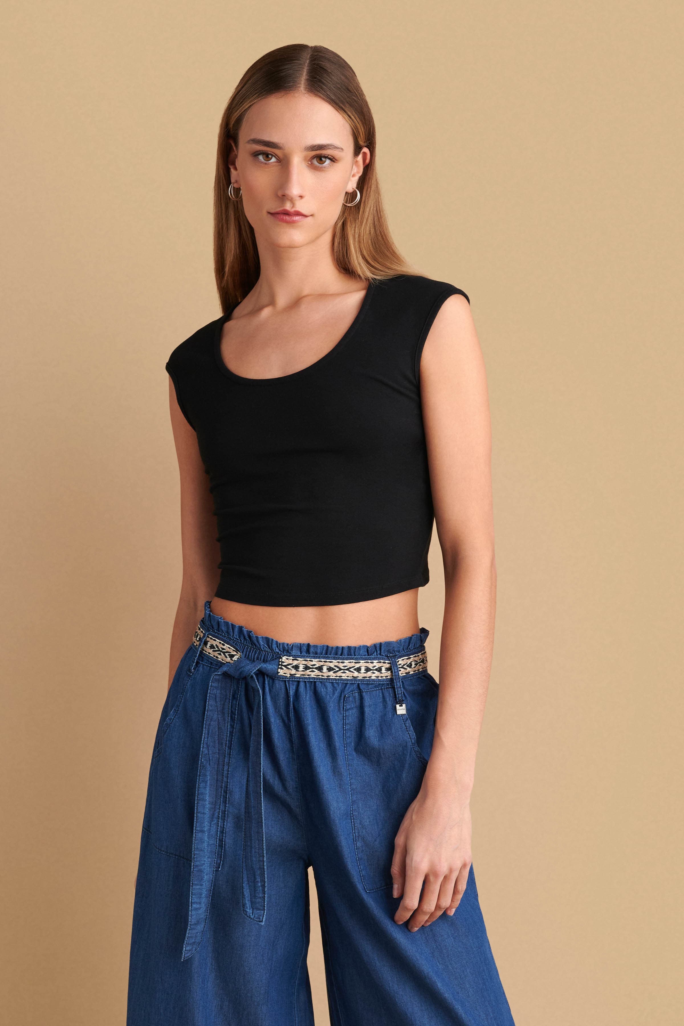 Μπλούζα cropped κρουαζέ - Μαύρο