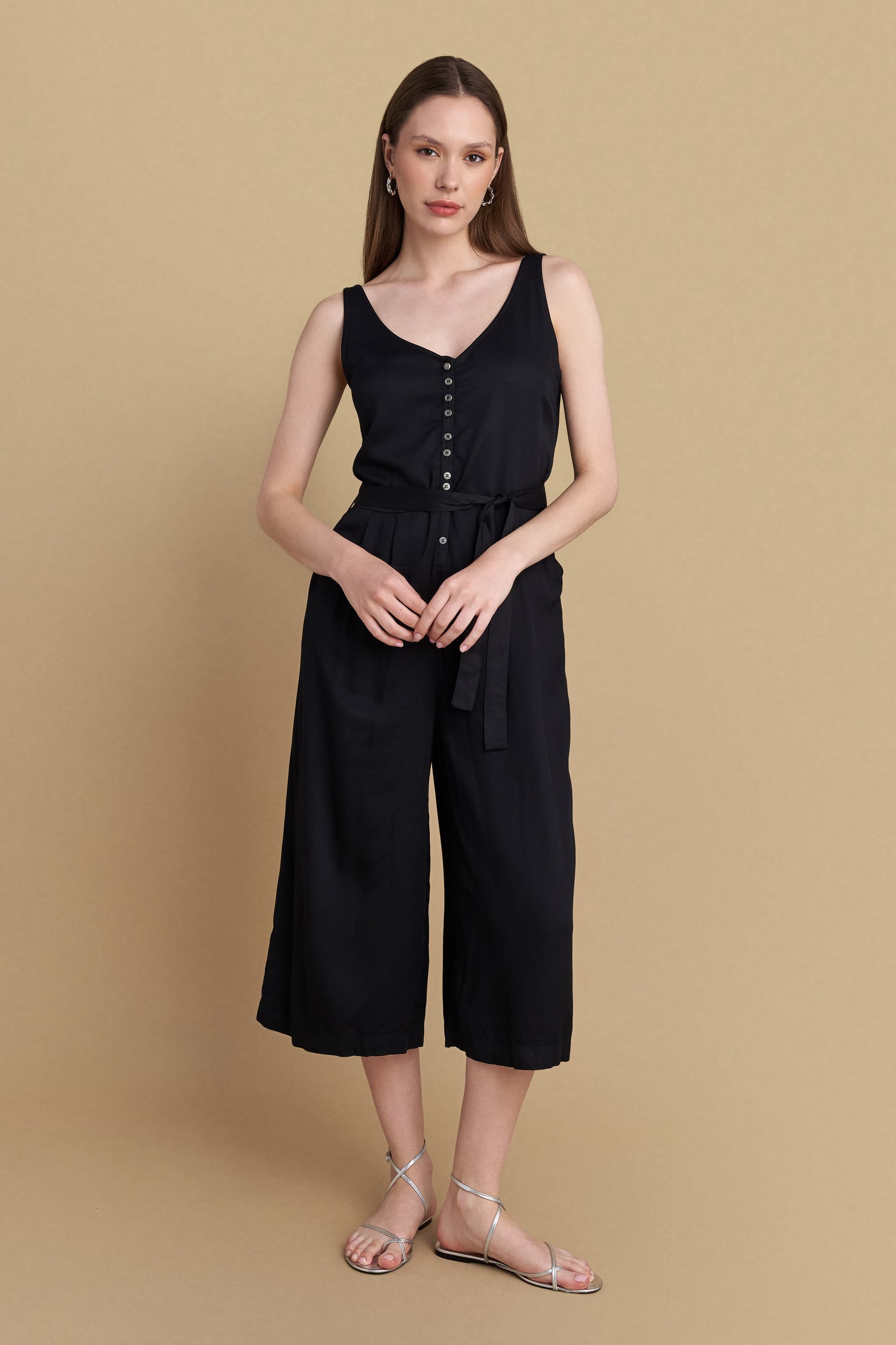 Φόρμα ολόσωμη με κουμπιά - Μαύρο