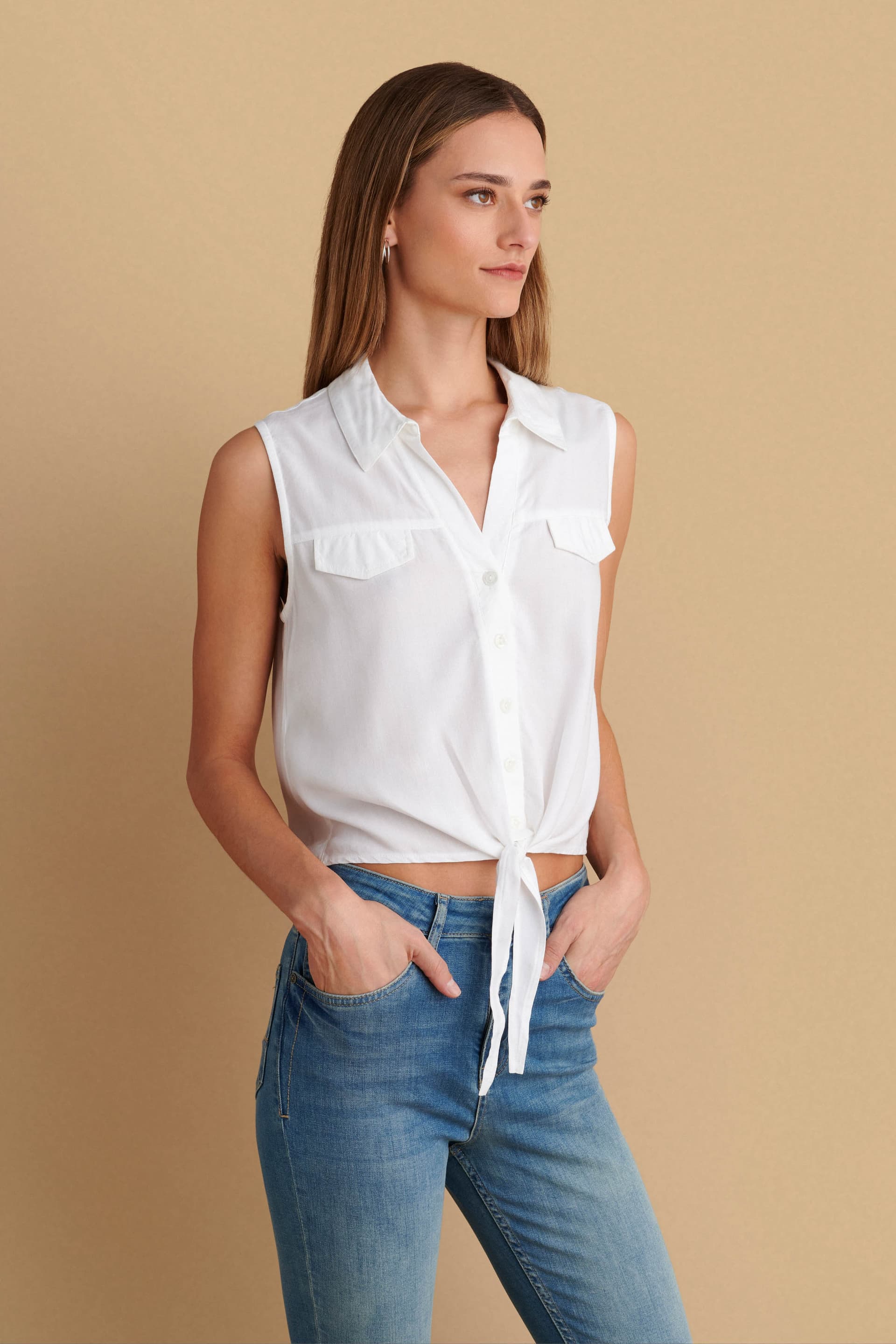 Πουκάμισο αμάνικο με δέσιμο - Λευκό