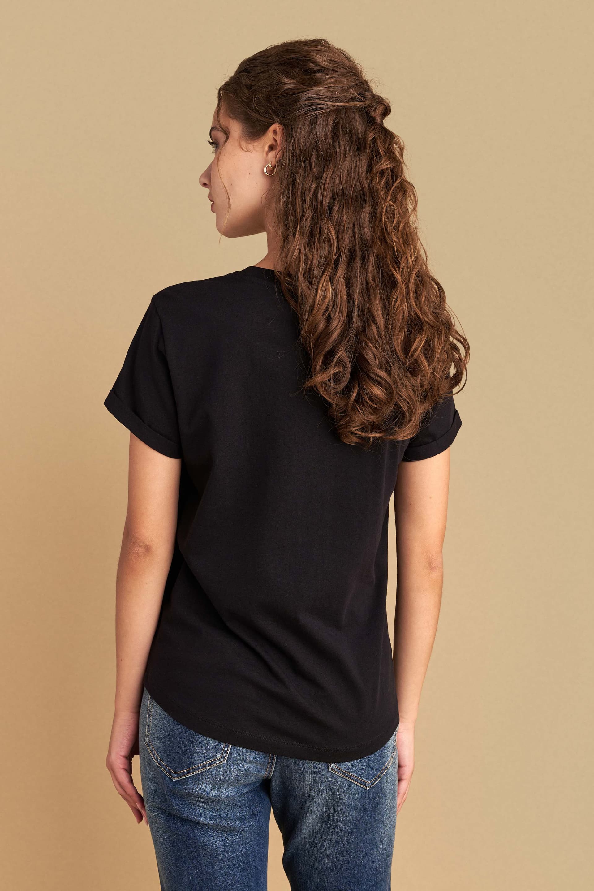 Μπλούζα κοντομάνικη μονόχρωμη - Μαύρο