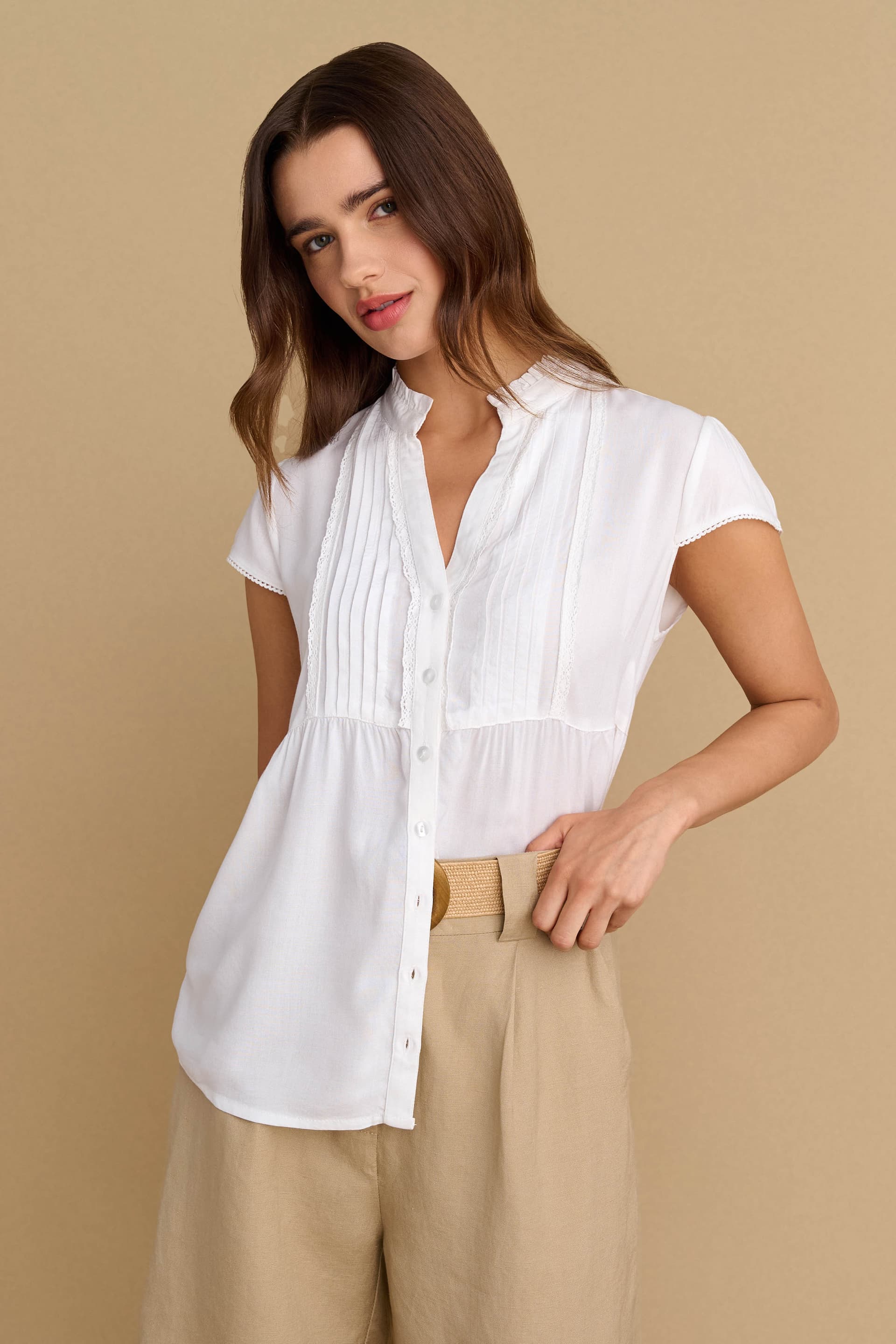 Πουκάμισο κοντομάνικο με μάο γιακά - Λευκό