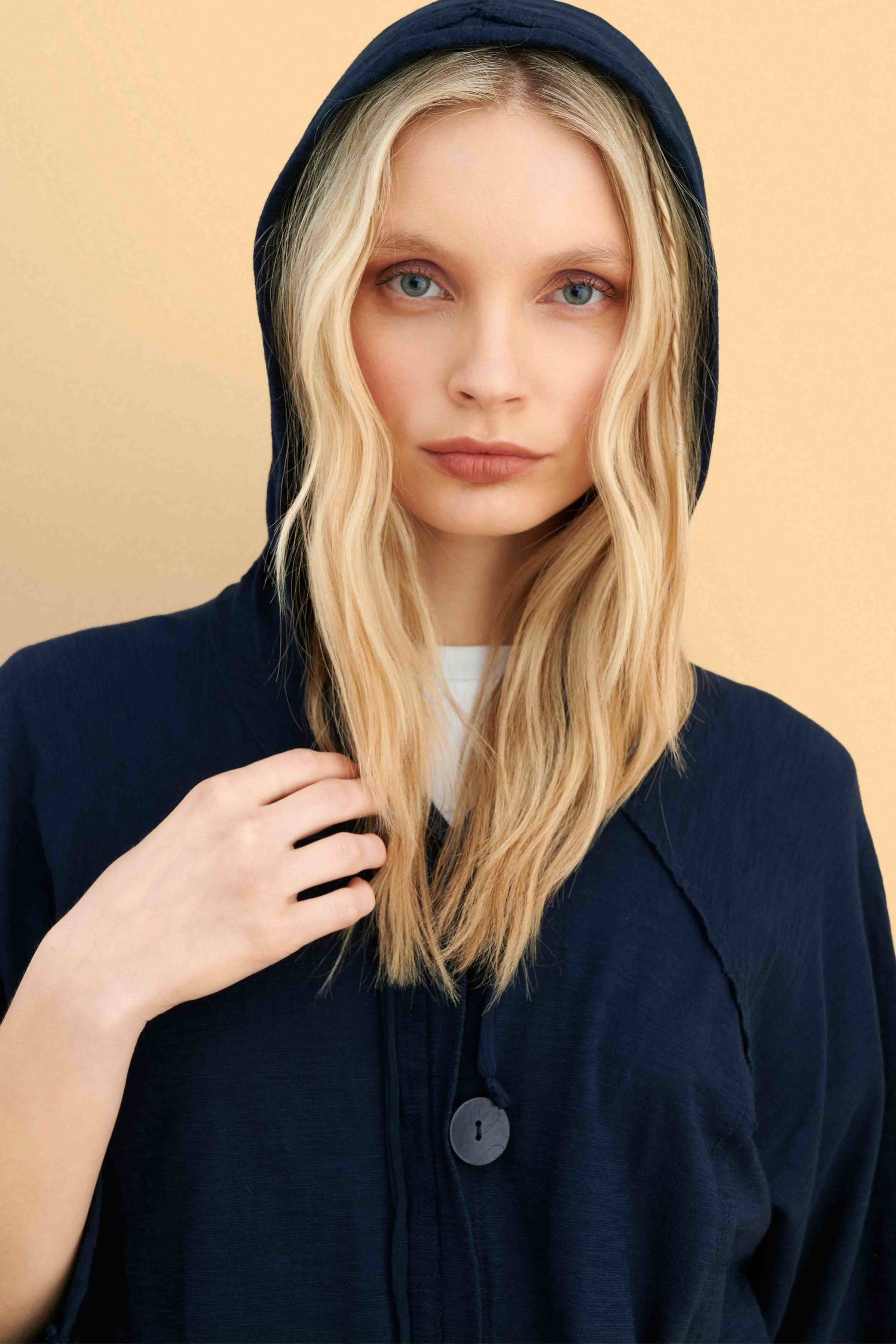 Ζακέτα φλάμα με κουκούλα - Μπλε