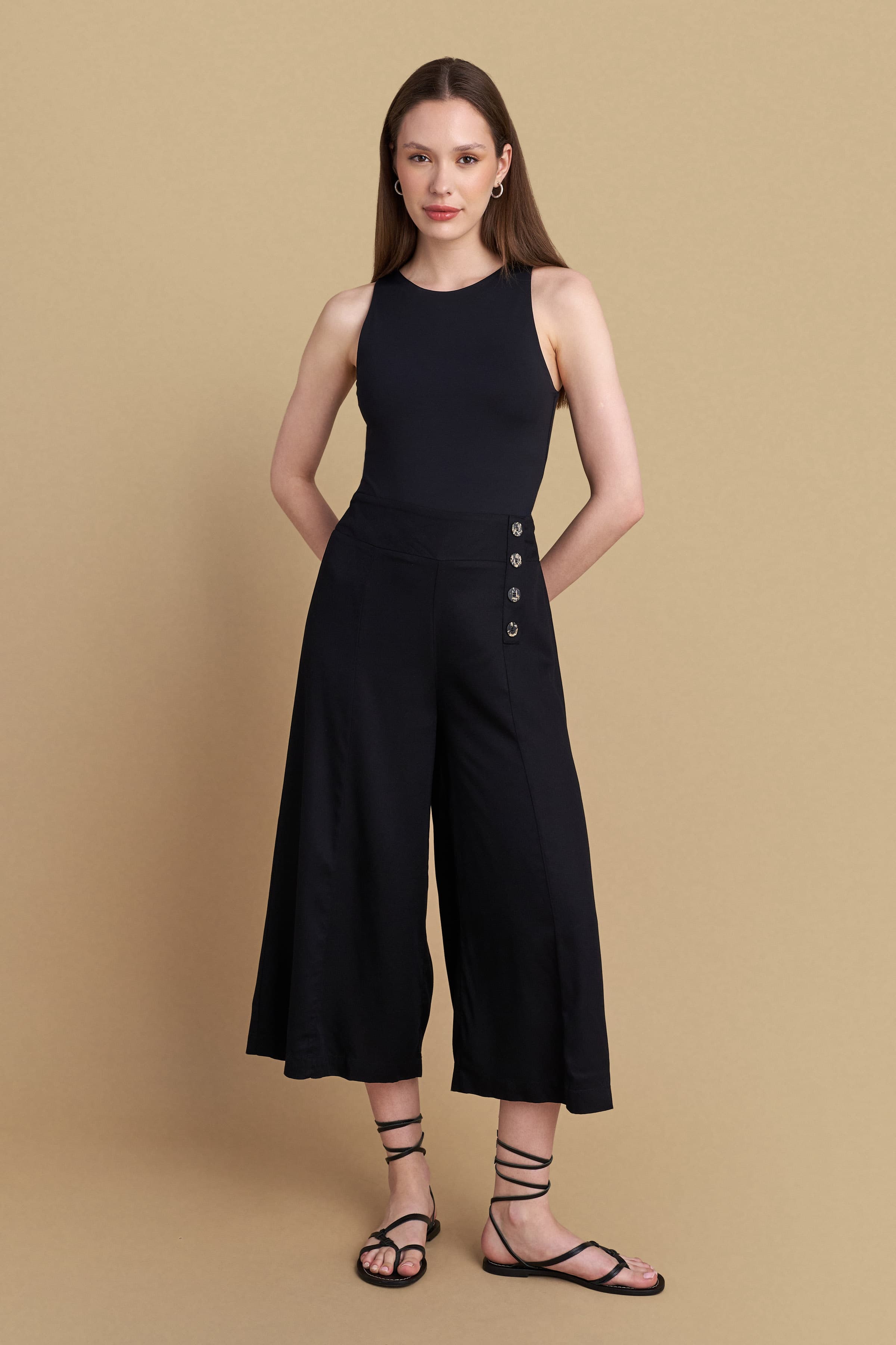 Ζιπ κιλότ με ελαστική μέση - Μαύρο