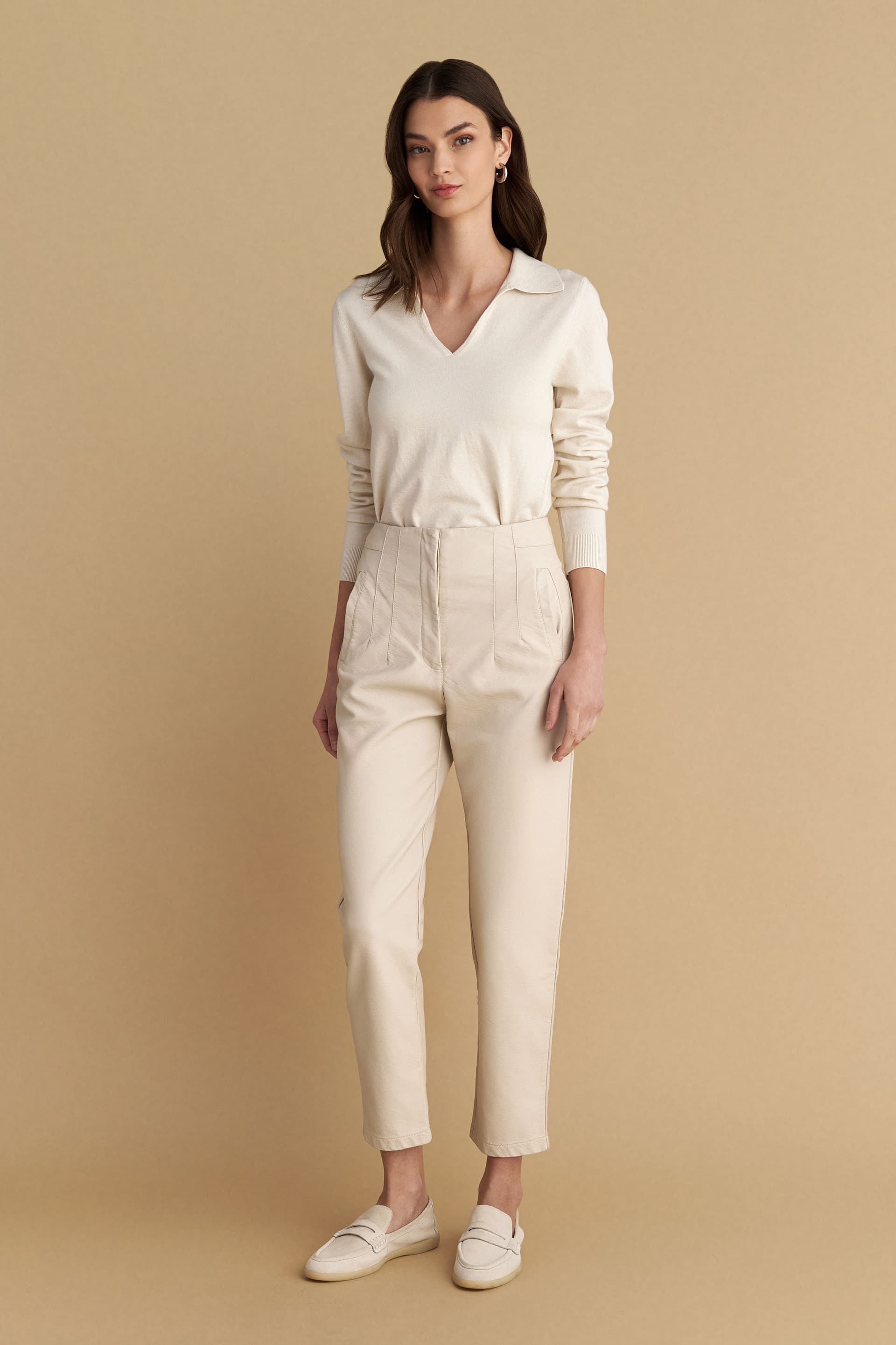 Παντελόνι δερματίνη ίσιο - Εκρού