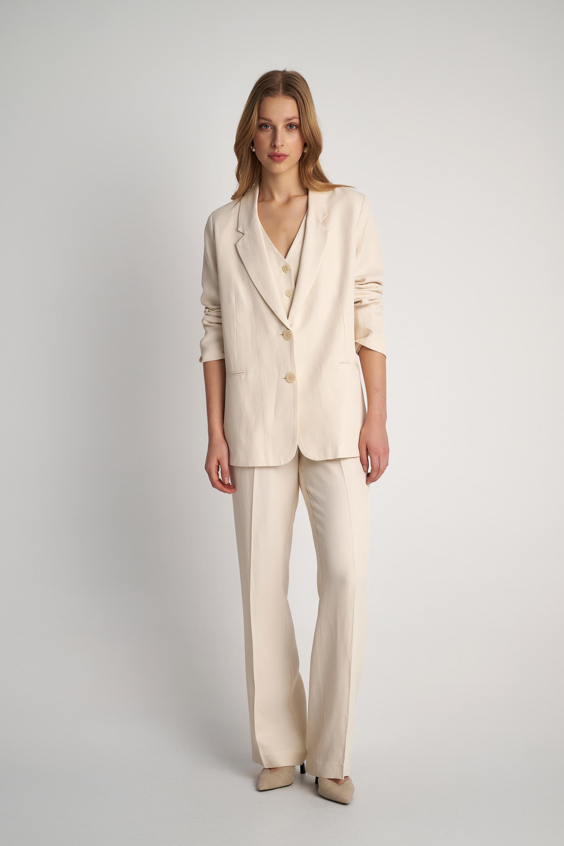 Σακάκι από σύμμεικτο λινό - Εκρού