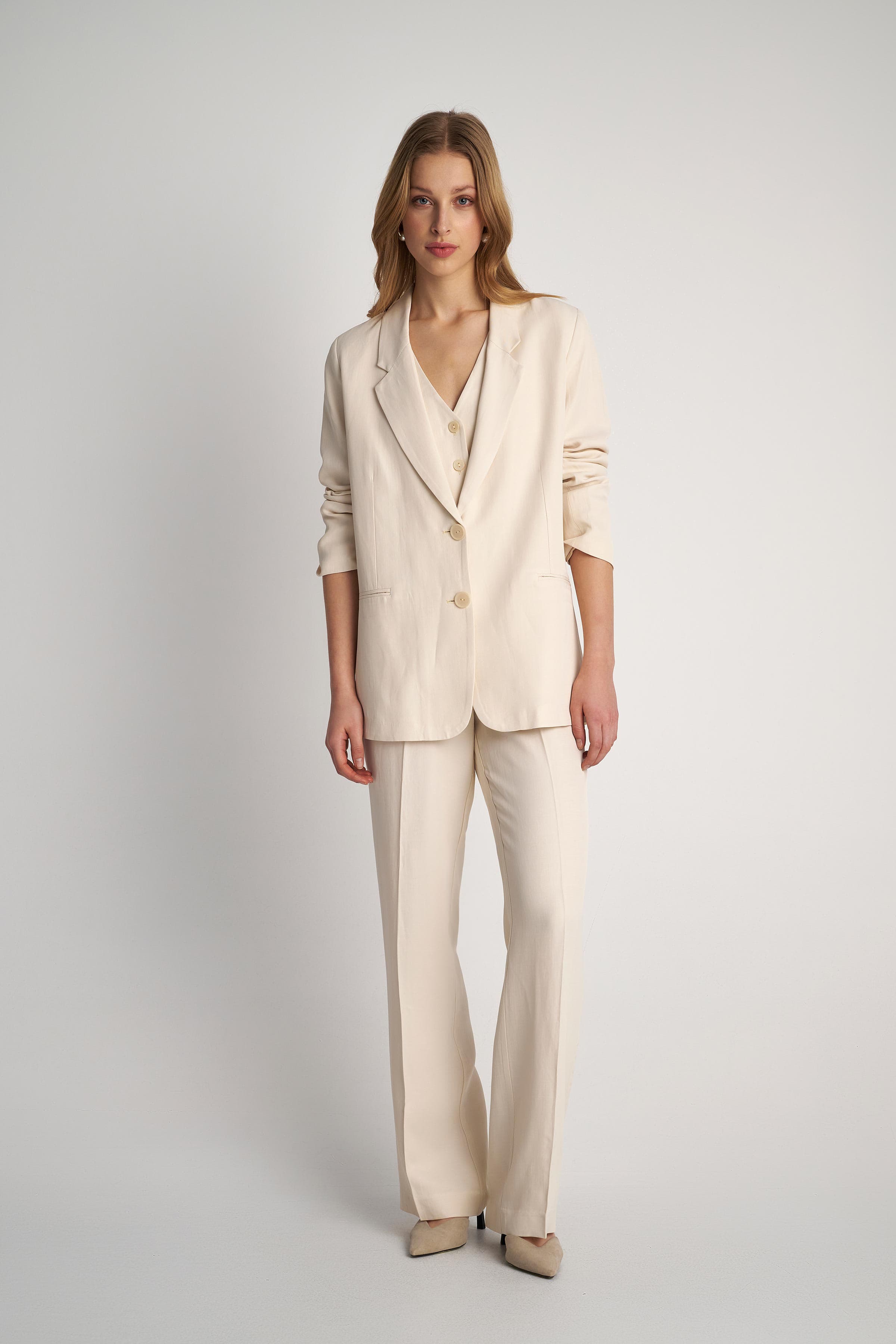 Σακάκι από σύμμεικτο λινό - Εκρού