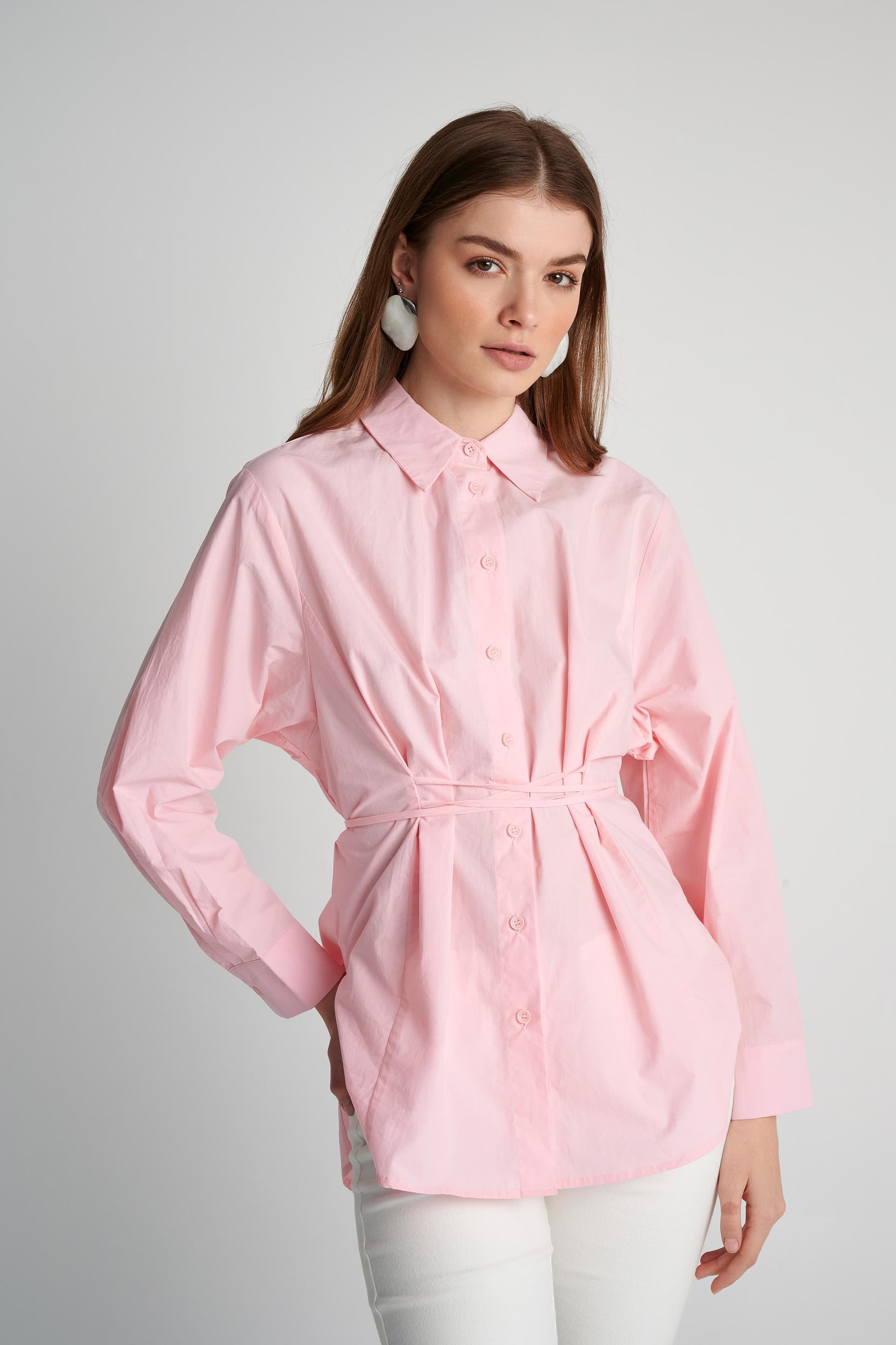 Πουκάμισο μακρύ με δέσιμο - Ροζ