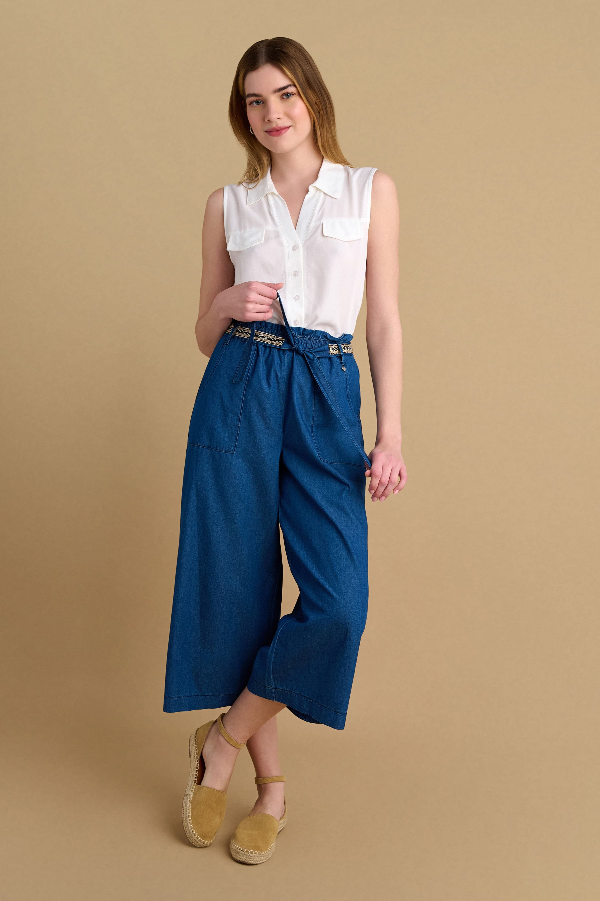 Ζιπ κιλότ με denim όψη - Μπλε