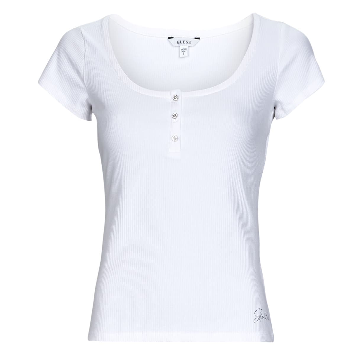 T-shirt με κοντά μανίκια Guess ES SS KARLEE JEWEL BTN HENLEY