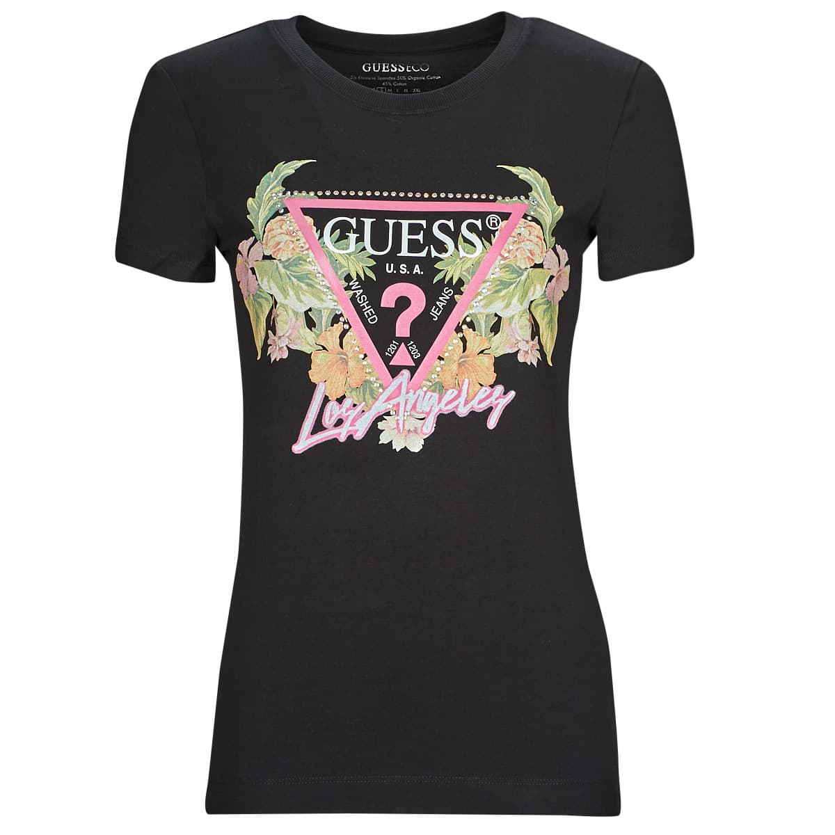 T-shirt με κοντά μανίκια Guess SS CN TRIANGLE FLOWERS TEE