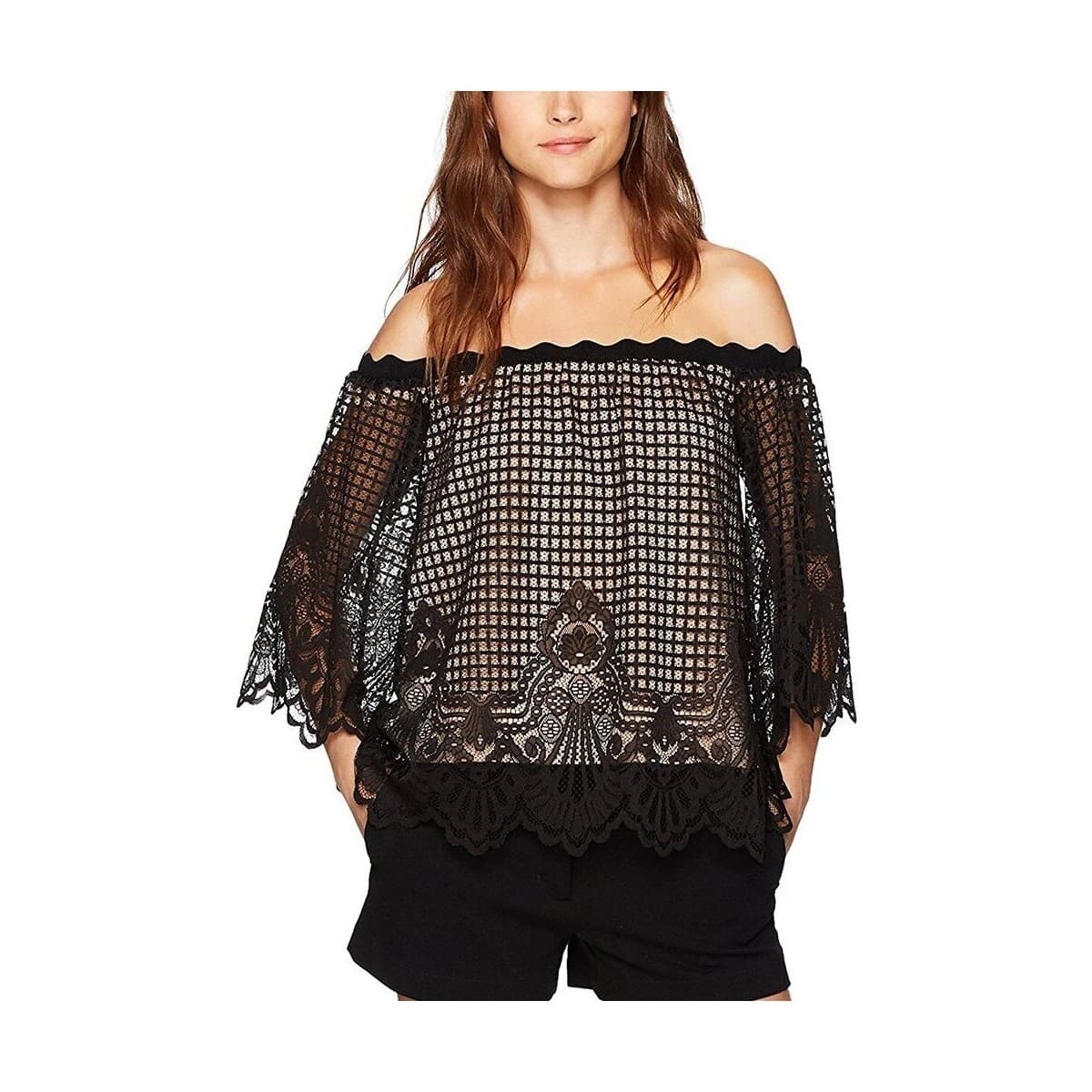 Μπλουζάκια με μακριά μανίκια Kendall & Kylie SCALLOP LACE TOP WOMEN KENDALL KYLIE