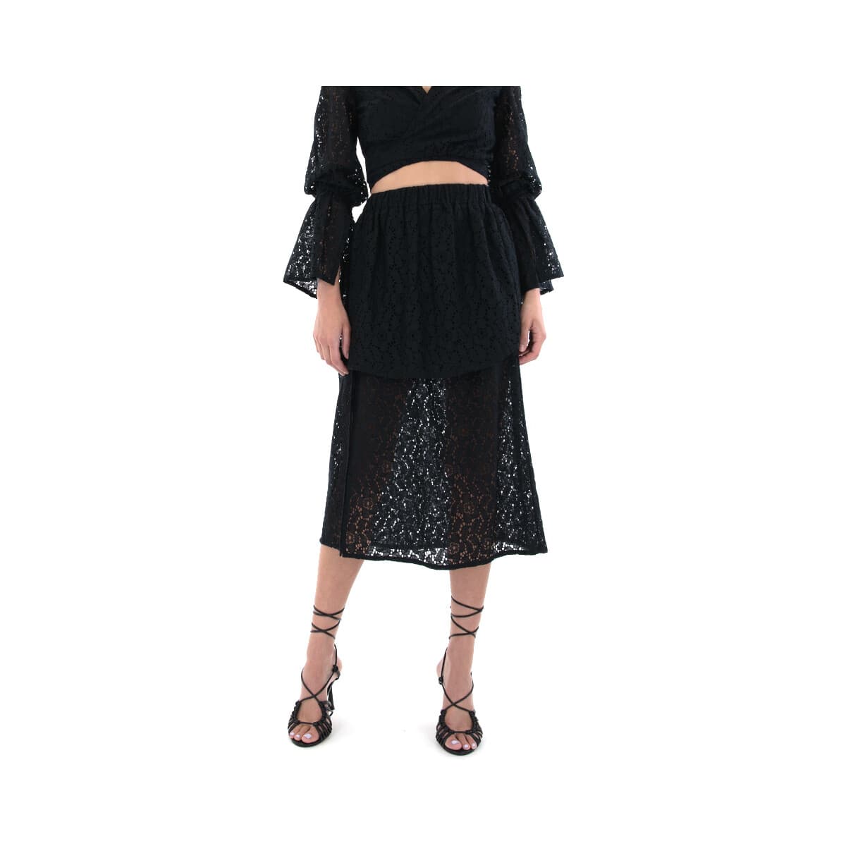 Ολόσωμες φόρμα Nadia Rapti THROWBACK WAVES BLACK EMBROIDERY SKIRT WOMEN