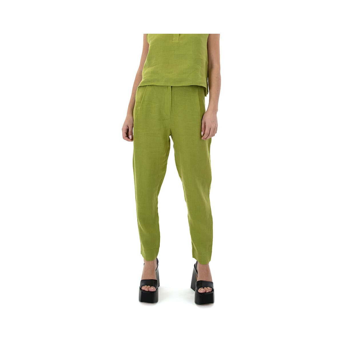 Παντελόνια Moutaki LINEN HIGH WAIST PANTS WOMEN