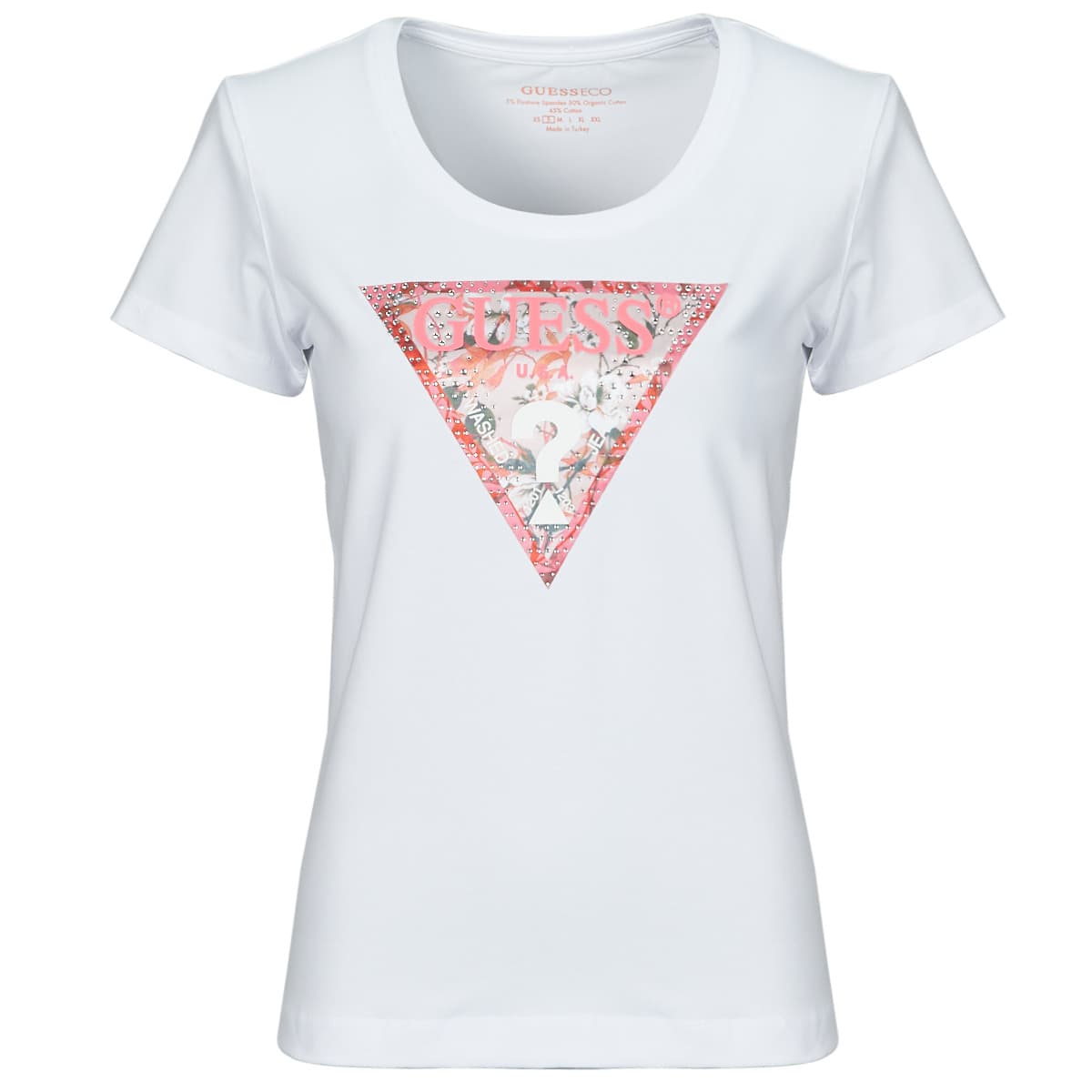 T-shirt με κοντά μανίκια Guess RN SATIN TRIANGLE