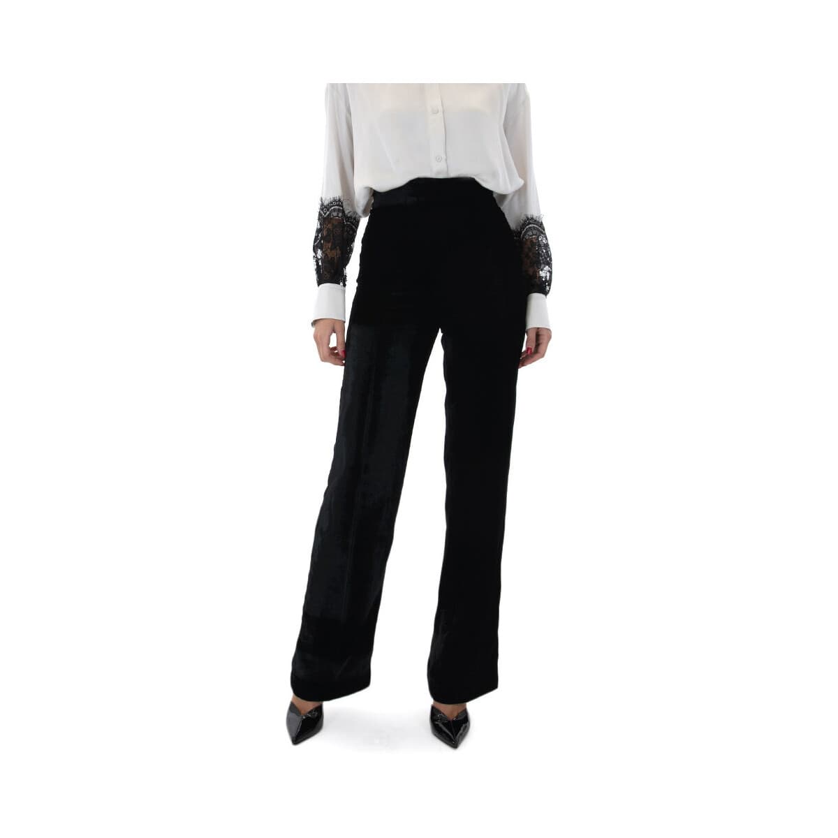 Παντελόνια My T Wearables VELVET HIGH WAIST STRAIGHT FIT PANTS WOMEN