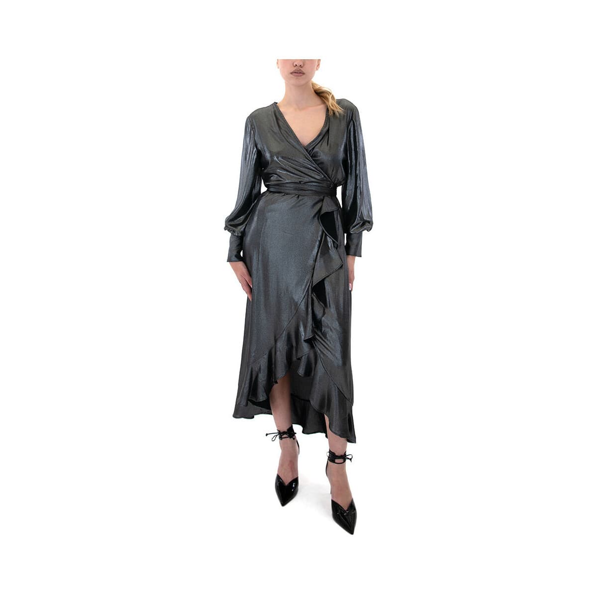 Φορέματα Kramma LONGSLEEVE RUFFLES WRAP LONG DRESS WOMEN