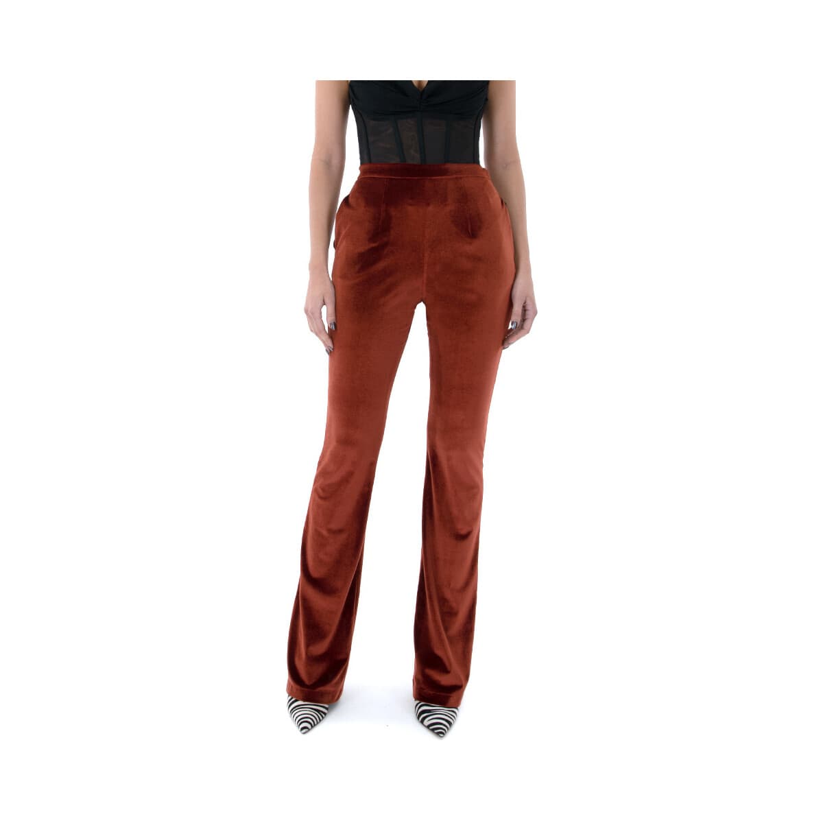 Παντελόνια Mi-Ro VELVET HIGH WAIST BOOTCUT PANTS WOMEN
