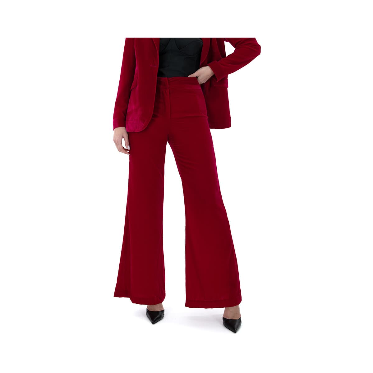 Παντελόνια Twenty-29 VELVET HIGH WAIST FLARE PANTS WOMEN