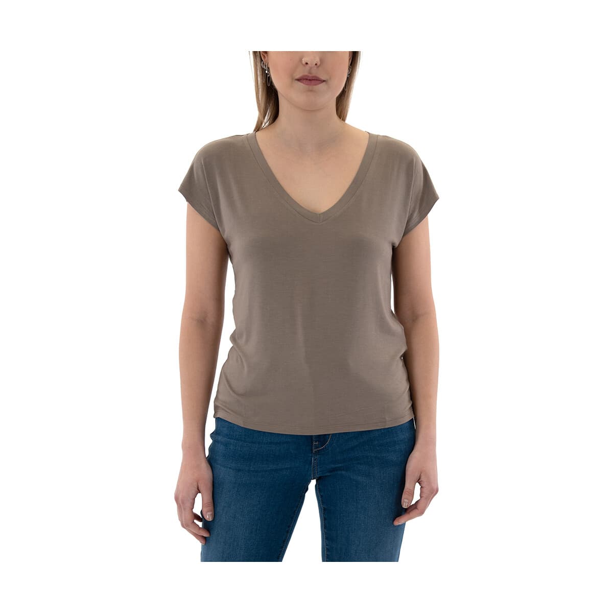 T-shirt με κοντά μανίκια Only ONLRILLA V-NECK TOP WOMEN