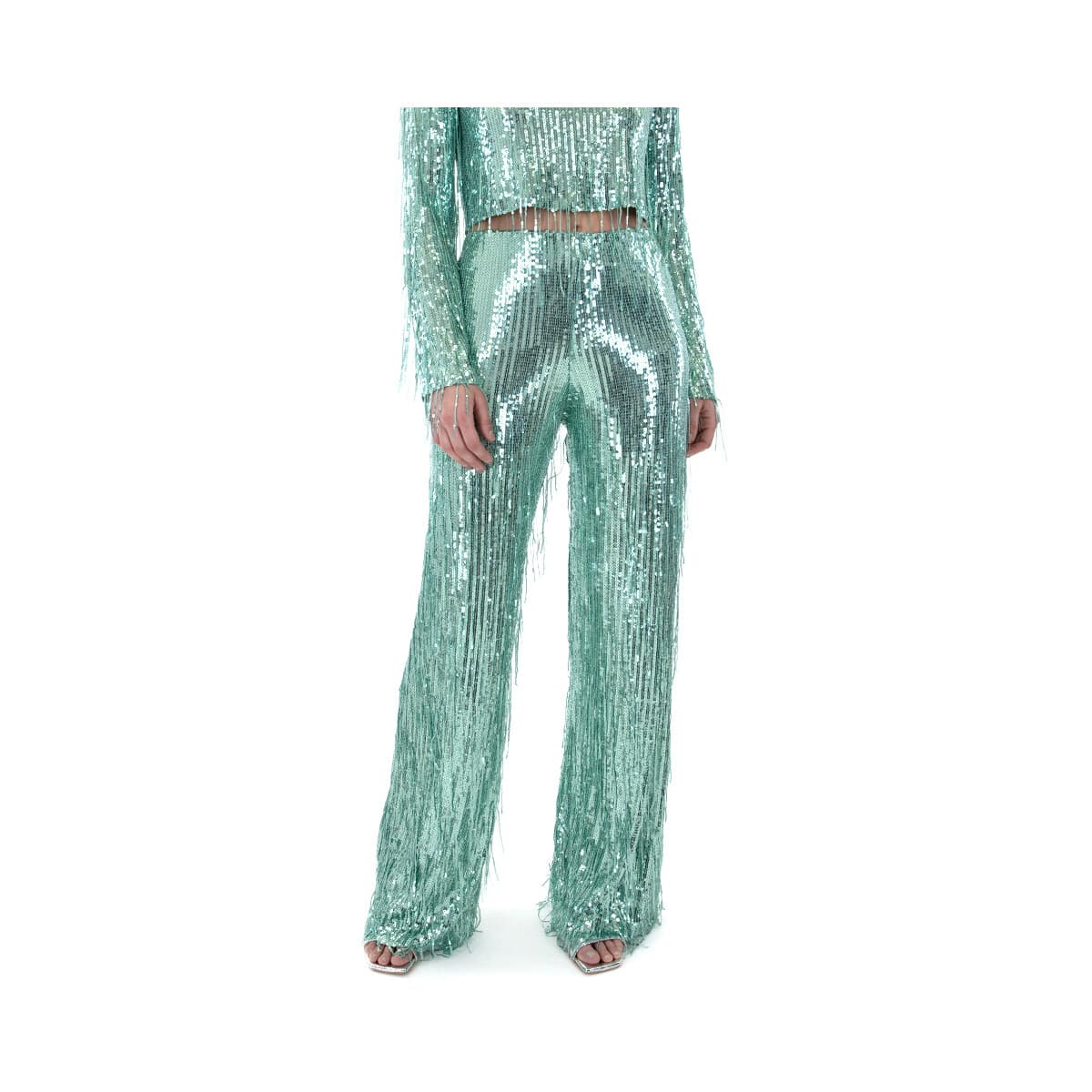 Παντελόνια C.manolo SEQUINED HIGH WAIST WIDE LEG PANTS WOMEN