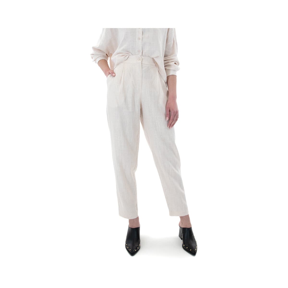 Παντελόνια Moutaki LINEN ELASTIC HIGH WAIST SLOUCHY FIT PANTS WOMEN